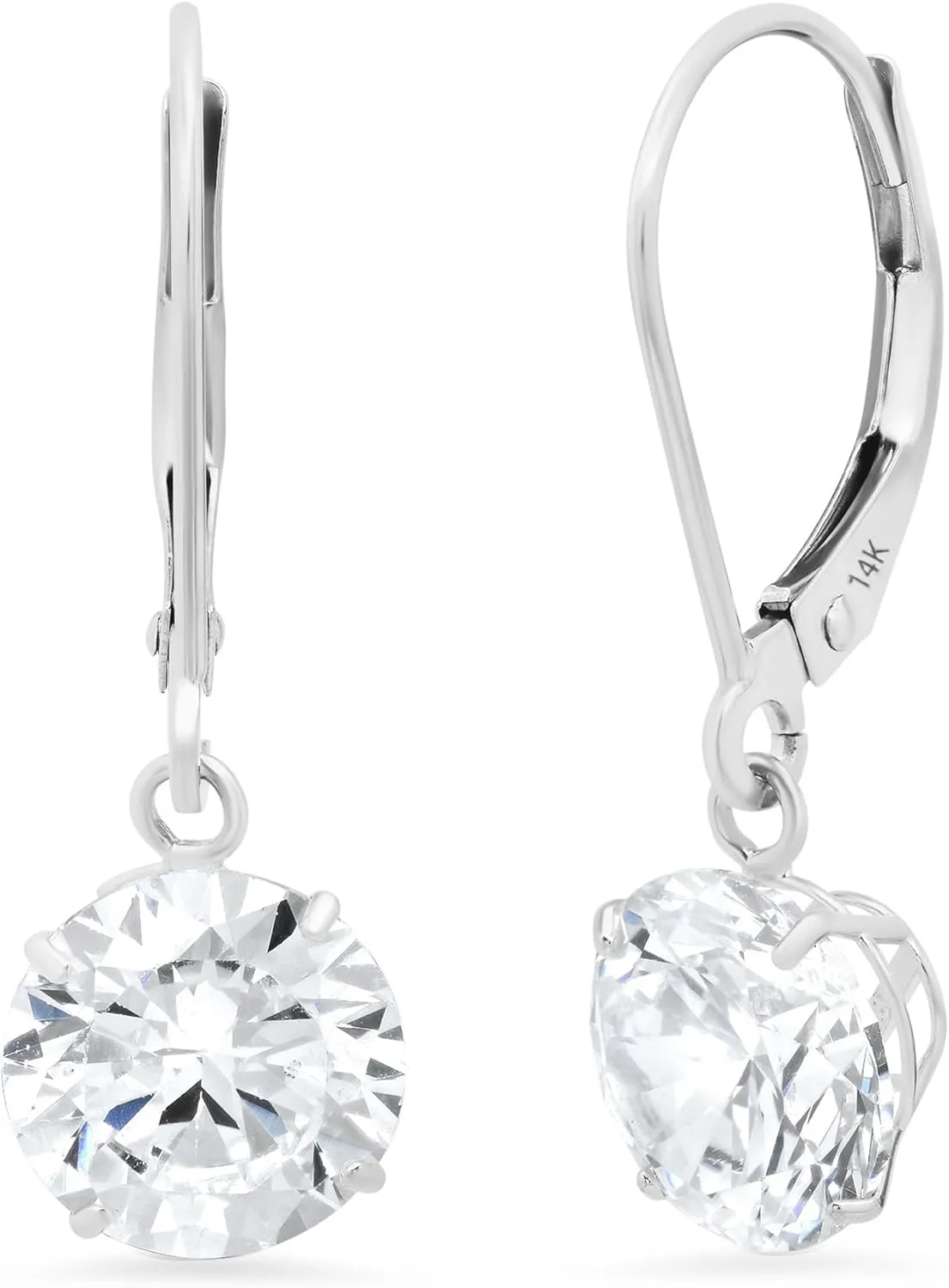 14k Gold Leverback Cubic Zirconia Dangle Earrings | Solid Real White or Yellow Gold Dangle Earrings for Women | 1-8 CT.TW 14k Gold Earrings for Women | CZ Cubic Zirconia Drop Earrings by MAX   STONE
