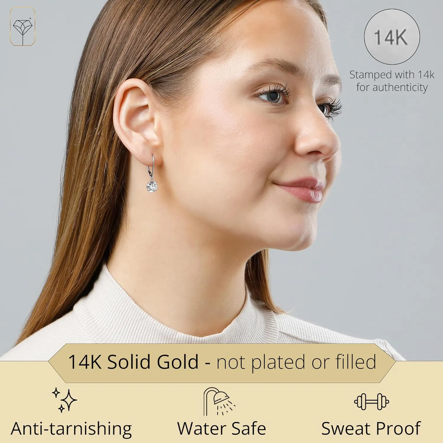 14k Gold Leverback Cubic Zirconia Dangle Earrings | Solid Real White or Yellow Gold Dangle Earrings for Women | 1-8 CT.TW 14k Gold Earrings for Women | CZ Cubic Zirconia Drop Earrings by MAX   STONE