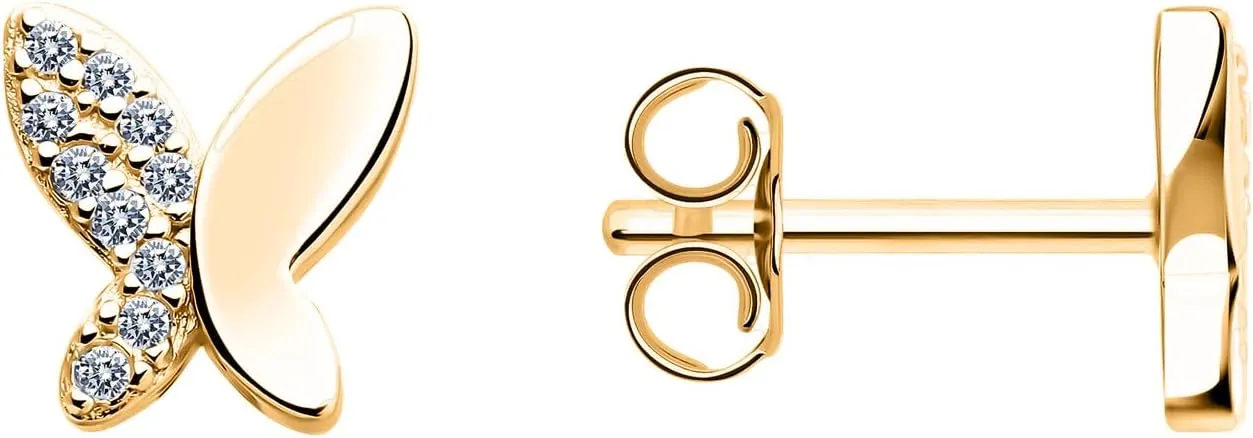 14K Gold Plated Sterling Silver CZ Diamond Stud Earrings for Women - Minimalist 925 Stud Earring.