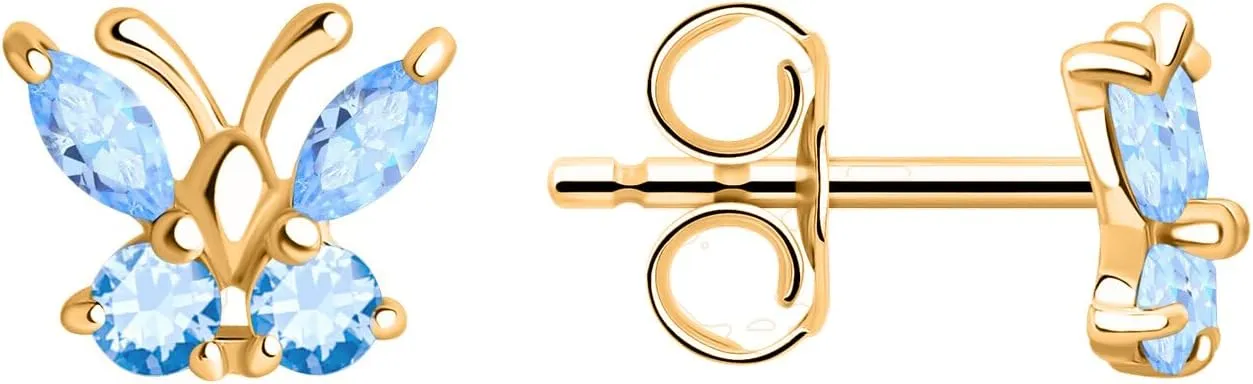 14K Gold Plated Sterling Silver Marquise Set Butterfly Stud Earrings for Women - Minimalist 925 Stud Earring.