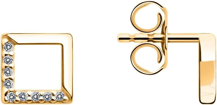 14K Gold Plated Sterling Silver Square Dainty Stud Earrings for Women - Minimalist 925 Stud Earring.