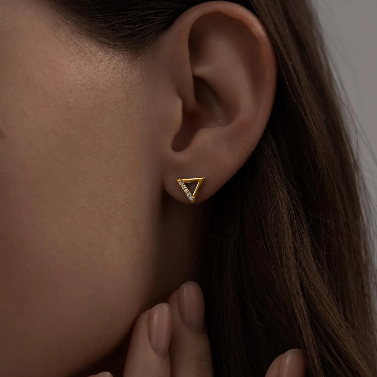 14K Gold Plated Sterling Silver Triangle Dainty Stud Earrings for Women - Minimalist 925 Stud Earring.
