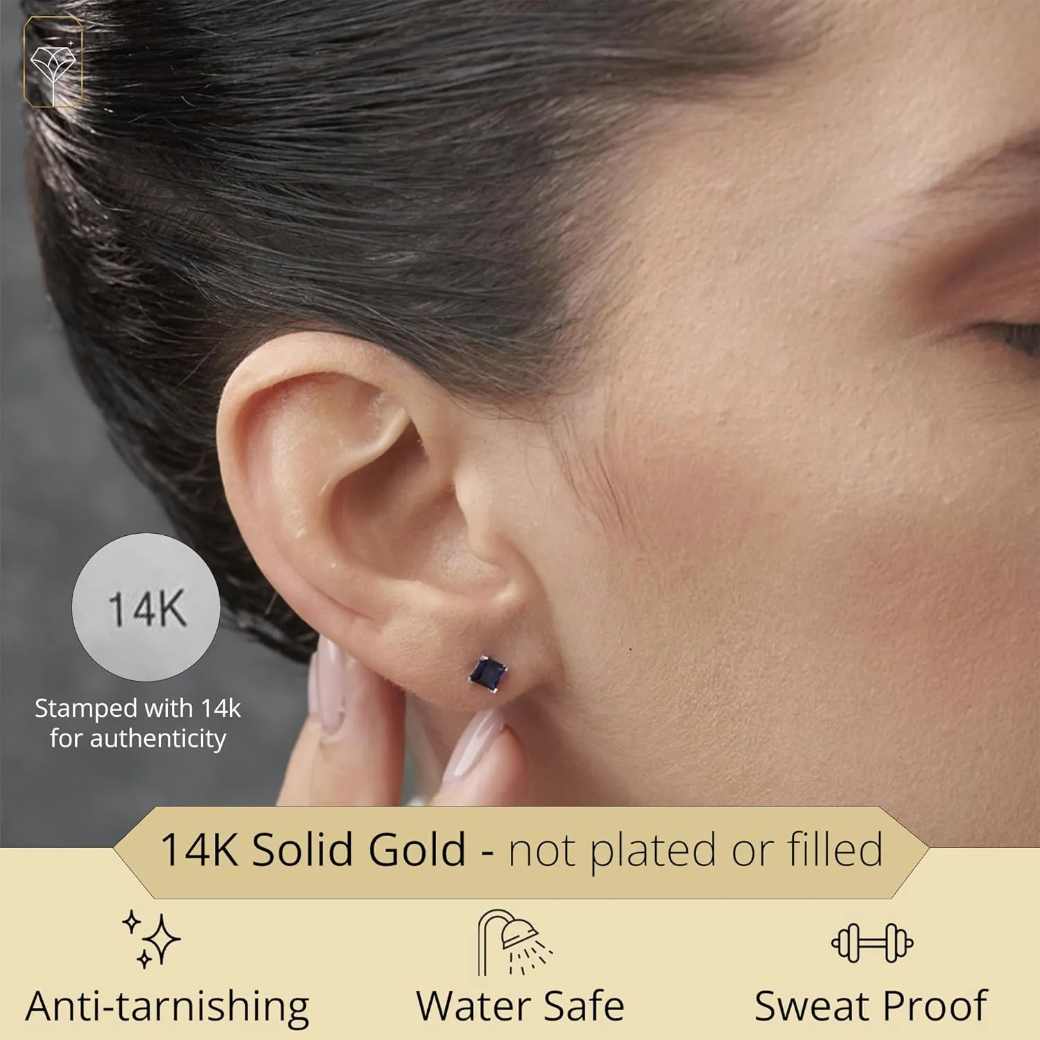 14k White or Yellow Gold Square Stud Earrings for Women with Princess Cut Gemstone 4 mm Birthstone and Push Backs by MAX   STONE