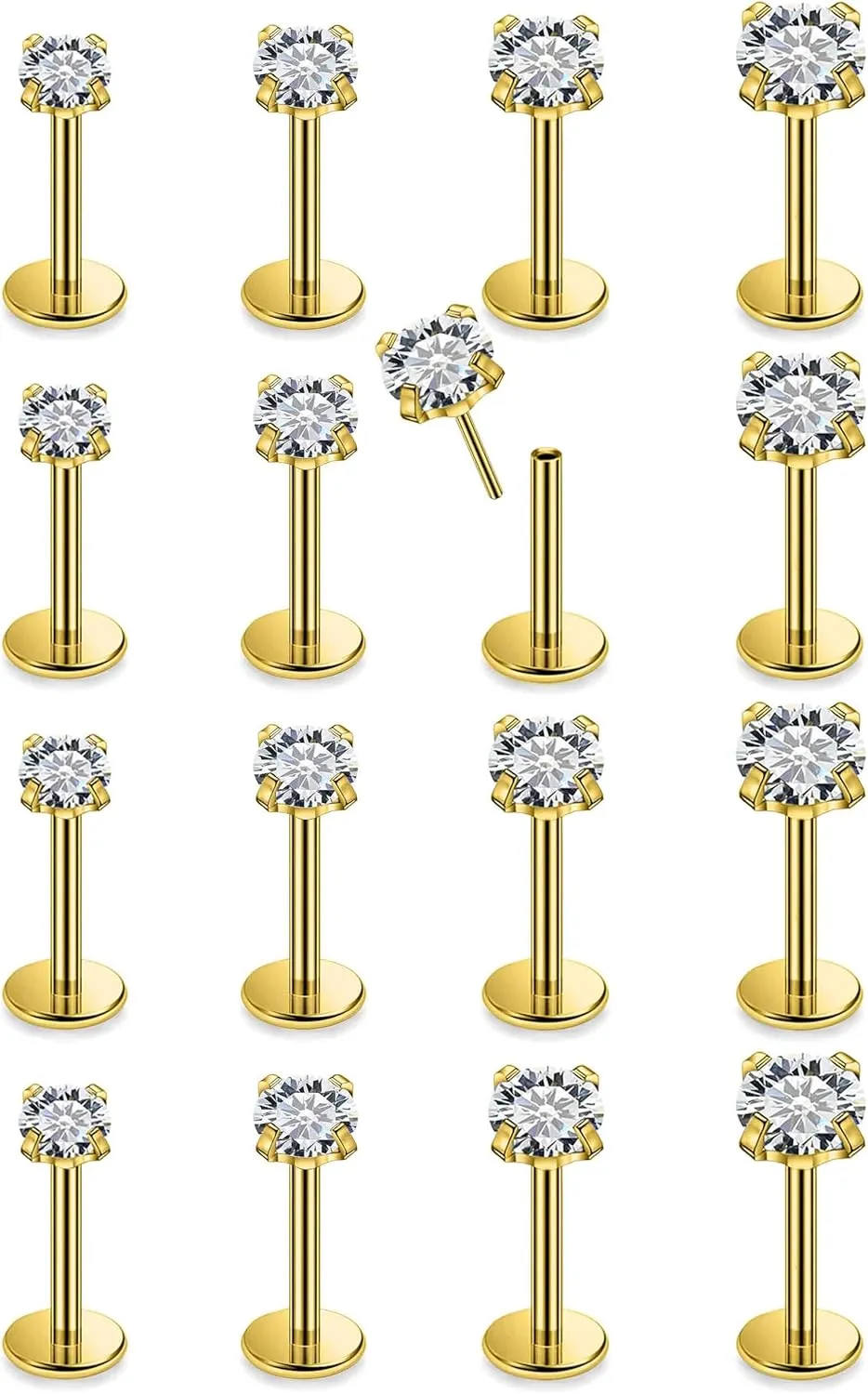 16G 18G 20G Threadless Flat Back Nose Ring Studs Earrings 316L Stainless Surgical Steel Tragus Helix Cartilage Earrings Medusa Labret Lip Rings Piercing Jewelry For Women Men CZ 1.5mm-3mm