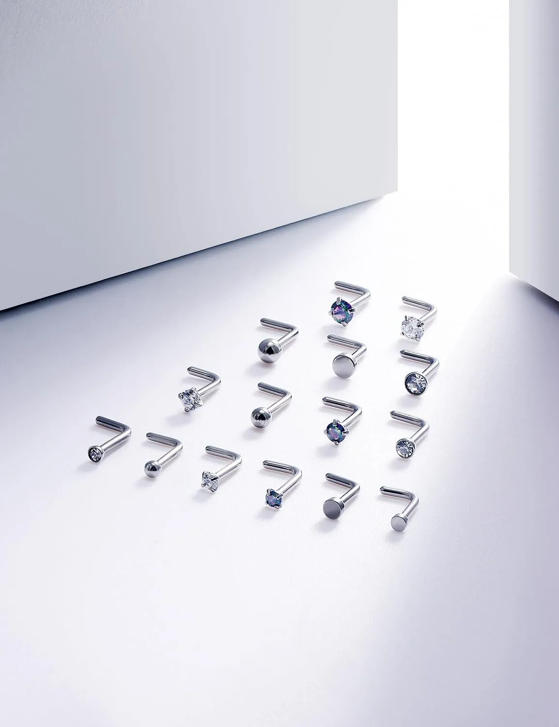 18G 20G Nose Rings Studs Piercing Jewelry for Women 316L Surgical Steel L Shaped Screw Straight Nose Rings Studs Hypoallergenic Nostril Piercing Jewelry for Women Men CZ 2mm 2.5mm 3mm