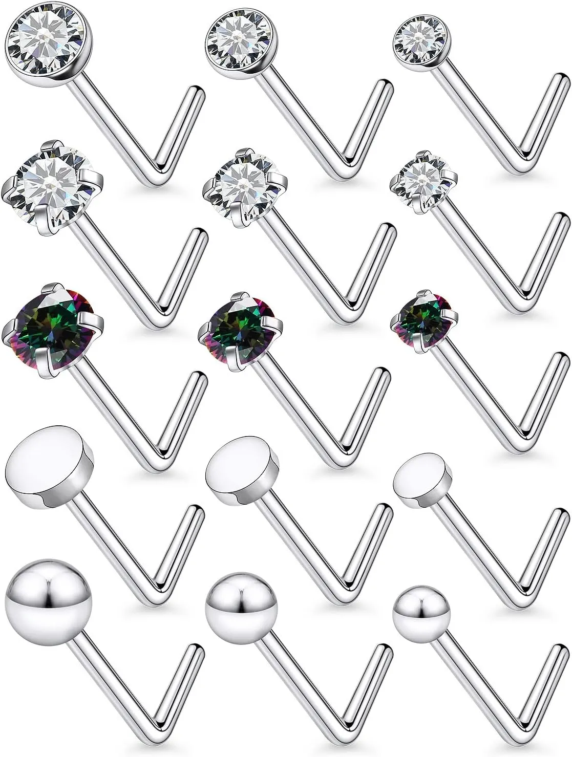 18G 20G Nose Rings Studs Piercing Jewelry for Women 316L Surgical Steel L Shaped Screw Straight Nose Rings Studs Hypoallergenic Nostril Piercing Jewelry for Women Men CZ 2mm 2.5mm 3mm