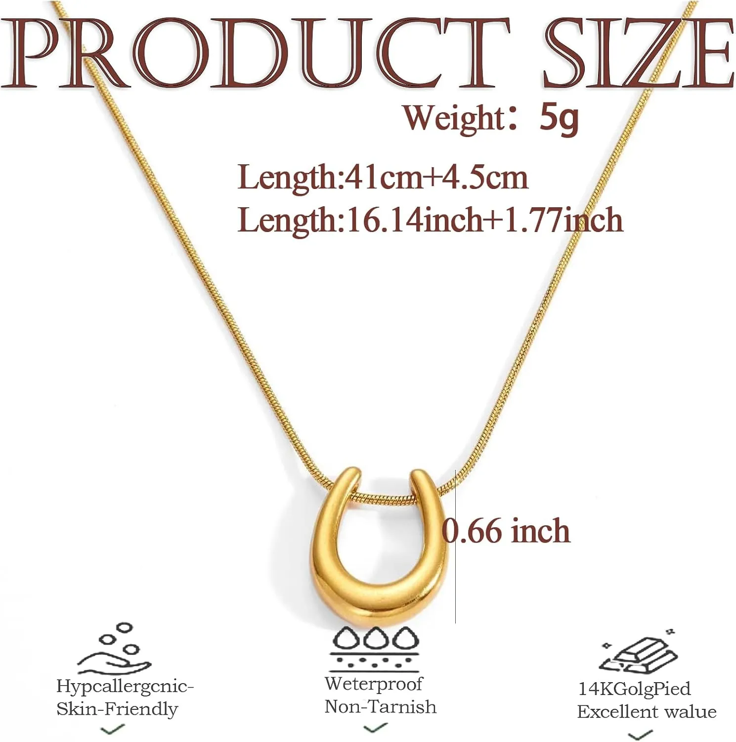 18K Gold Plated Horseshoe Necklace for Women Adjustable Chain Dainty Minimalist Jewelry Lucky Charm Pendant