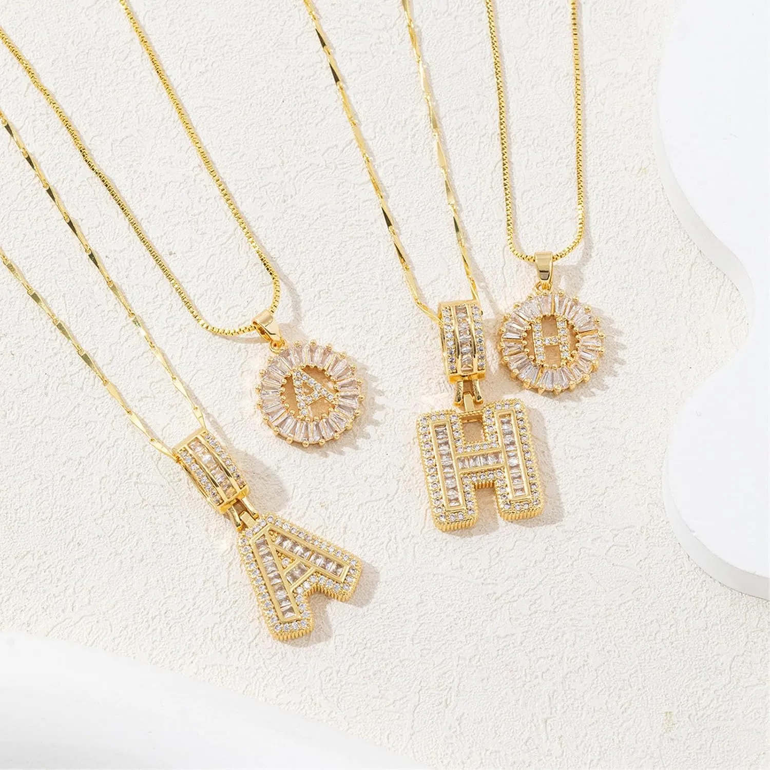 2 Pack Initial Letter Pendant with Zircon Stones for Women,Caorcharebs Personalized Alphabet Pendant Initial Necklace,14K Gold Plated Letter Necklaces Gifts for Women