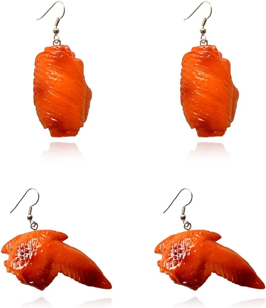 2 pairs Handmade Simulation Chicken wing Dangle Drop Earrings Cute Unique Earrings for Women Jewelry