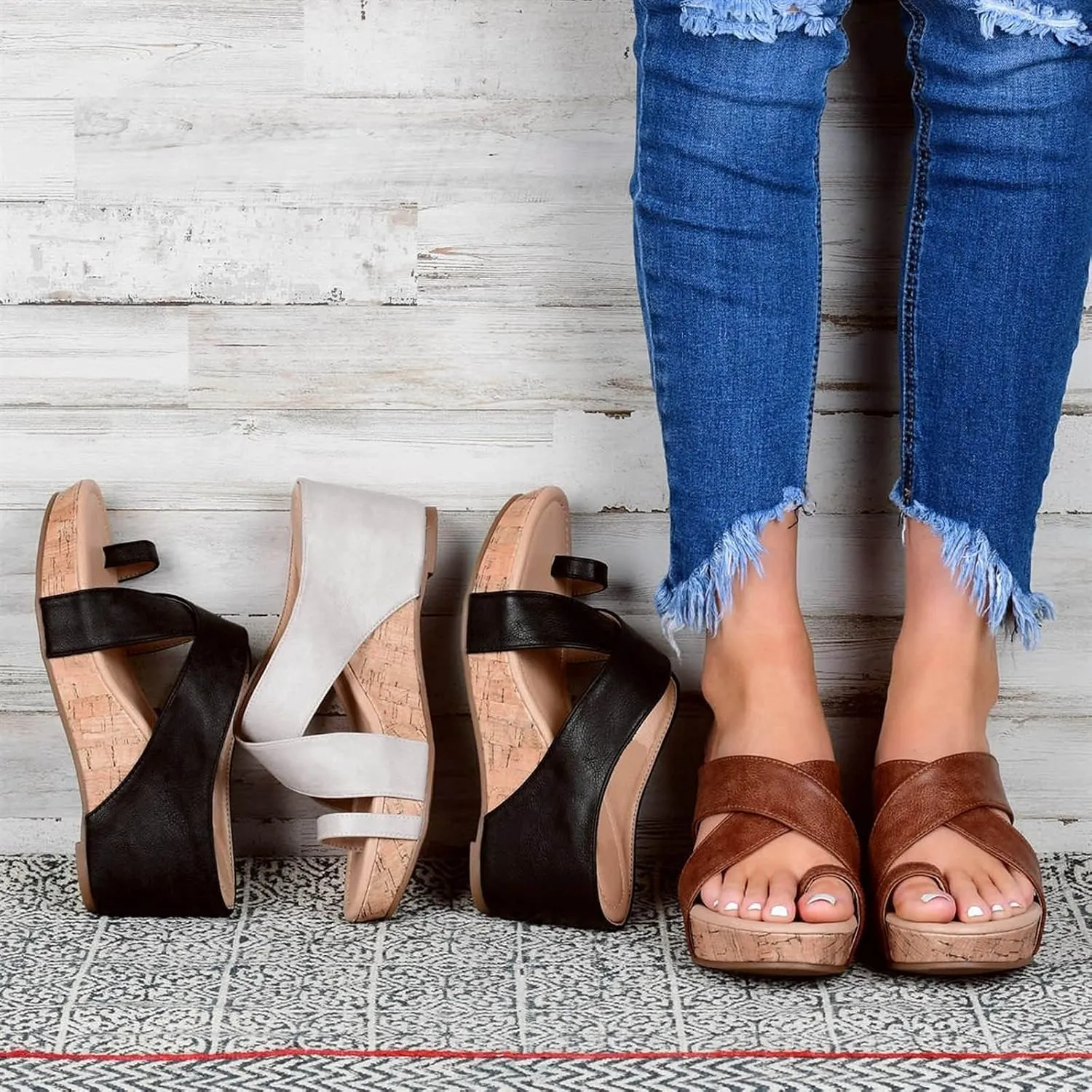 2025 Platform Sandals Women Fashion Wedges Sandal Casual Comfortable Mid Heels Open Toe Espadrilles Slip on Shoes Dressy Summer Flat