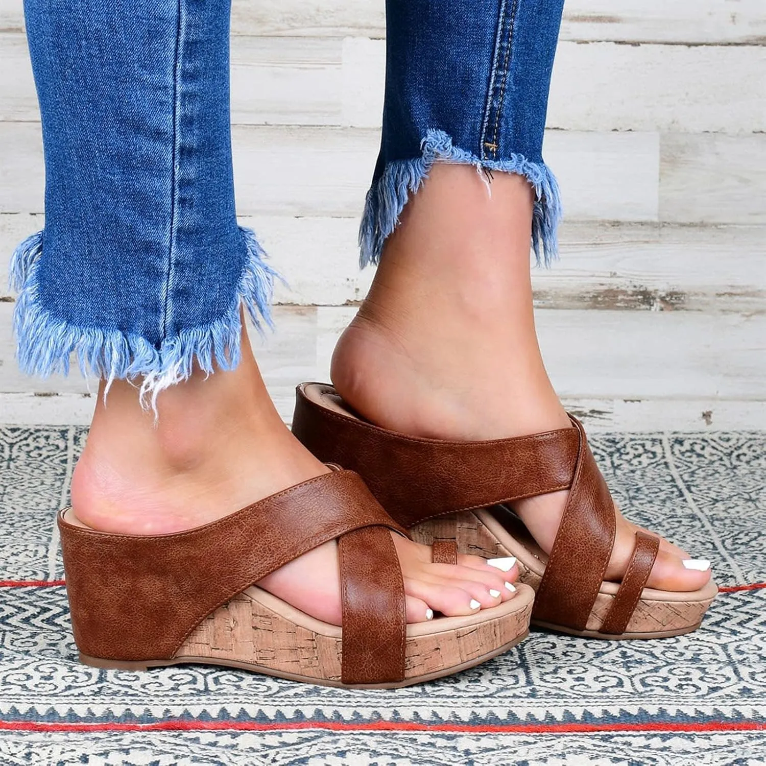 2025 Platform Sandals Women Fashion Wedges Sandal Casual Comfortable Mid Heels Open Toe Espadrilles Slip on Shoes Dressy Summer Flat