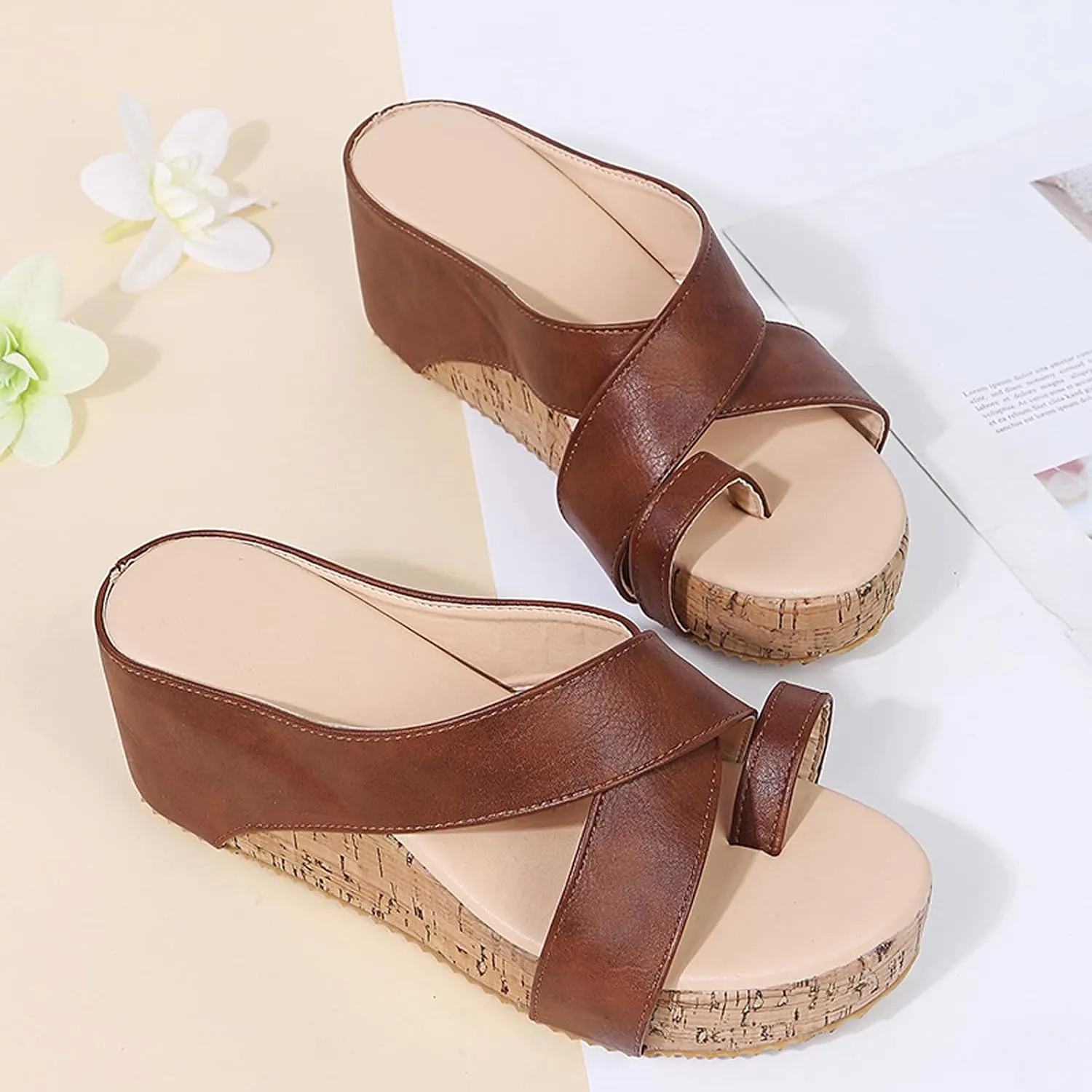 2025 Platform Sandals Women Fashion Wedges Sandal Casual Comfortable Mid Heels Open Toe Espadrilles Slip on Shoes Dressy Summer Flat