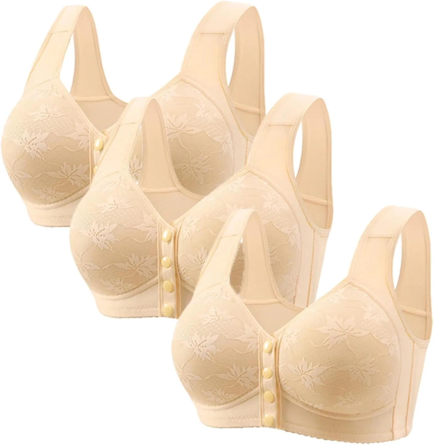 3 Pack Daisy Bras for Women Plus Size Bras Front Closure Bras No Underwire Full Coverage Bralettes Everyday Wear Bras