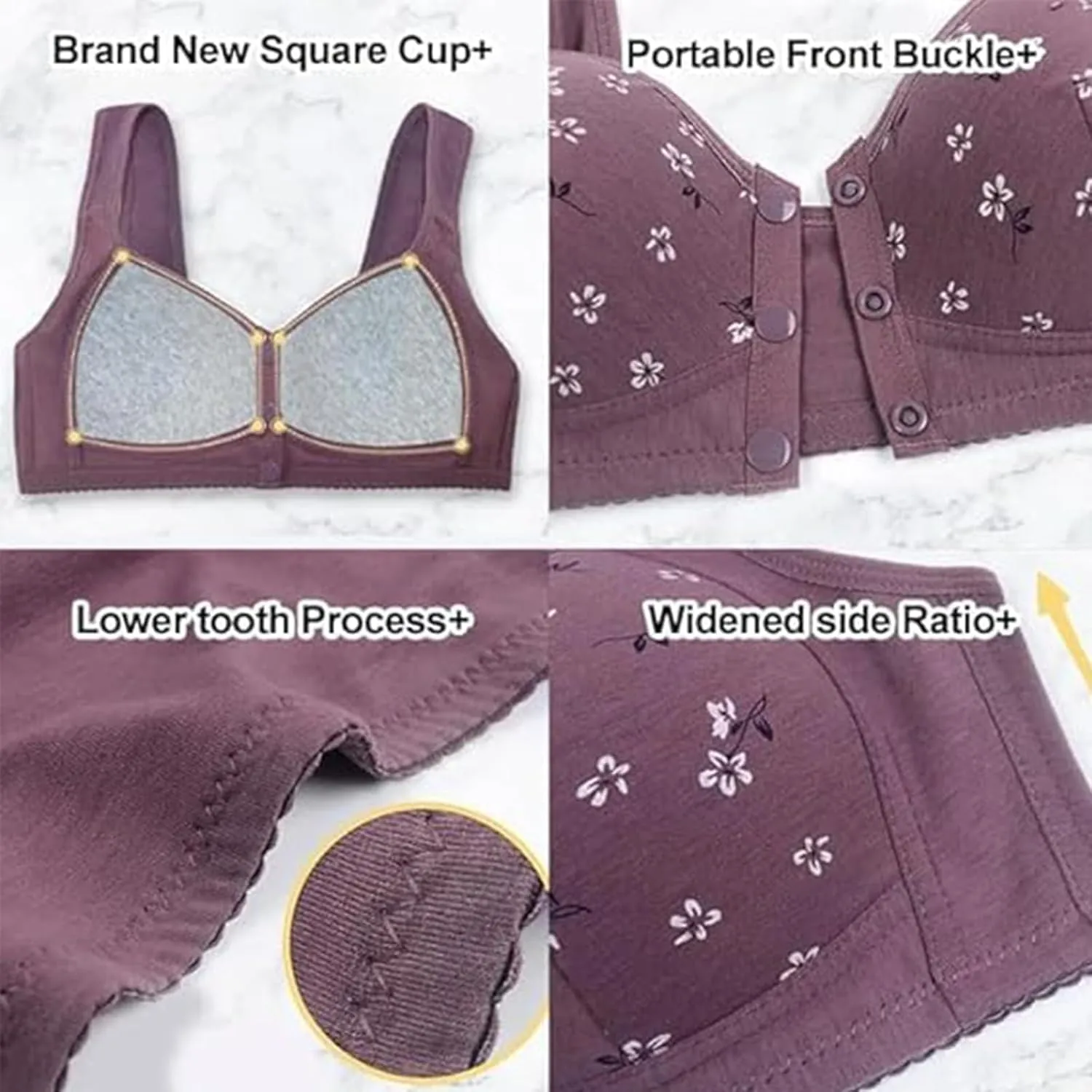 3 Pack Daisy Bras for Women Plus Size Bras Front Closure Bras No Underwire Full Coverage Bralettes Everyday Wear Bras