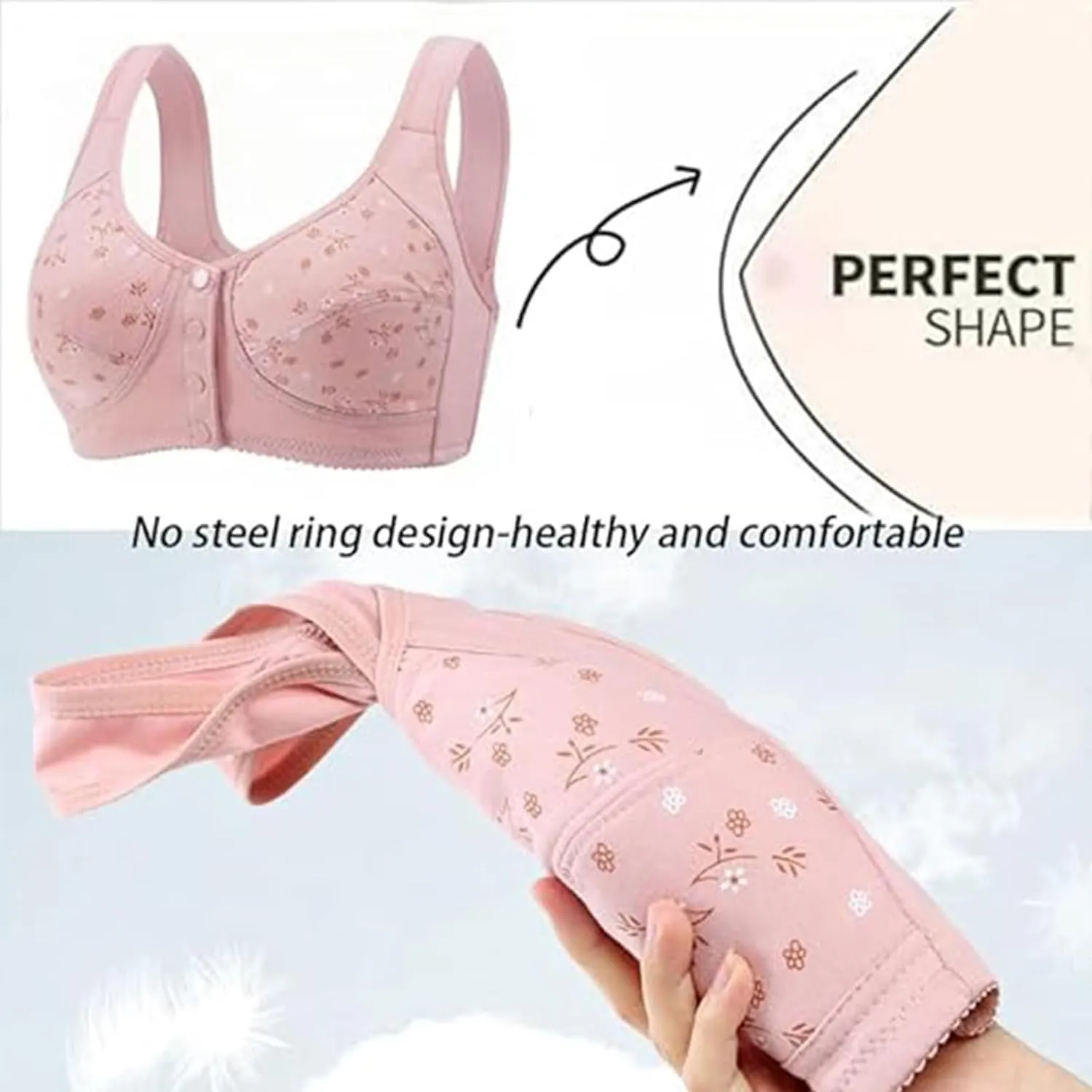 3 Pack Daisy Bras for Women Plus Size Bras Front Closure Bras No Underwire Full Coverage Bralettes Everyday Wear Bras