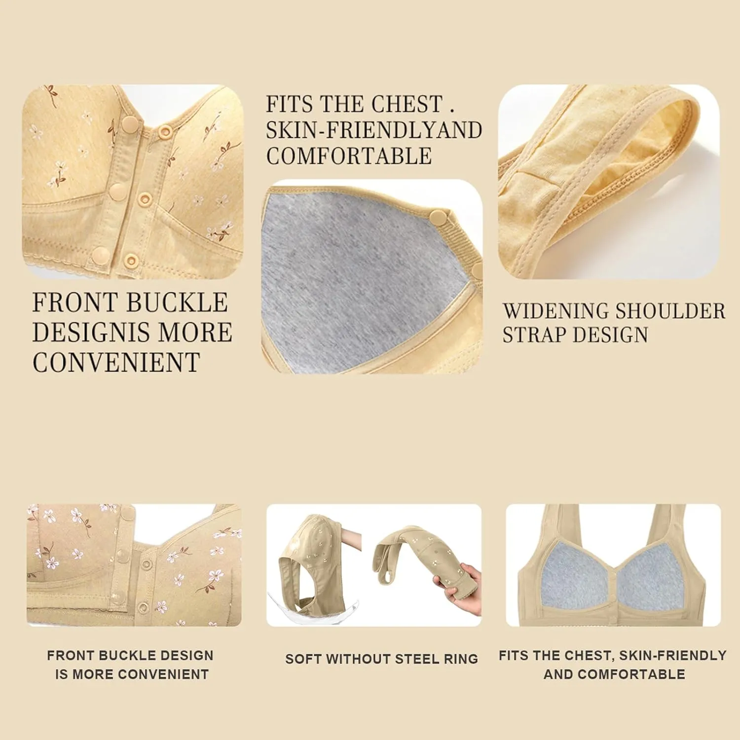 3 Pack Daisy Bras for Women Plus Size Bras Front Closure Bras No Underwire Full Coverage Bralettes Everyday Wear Bras