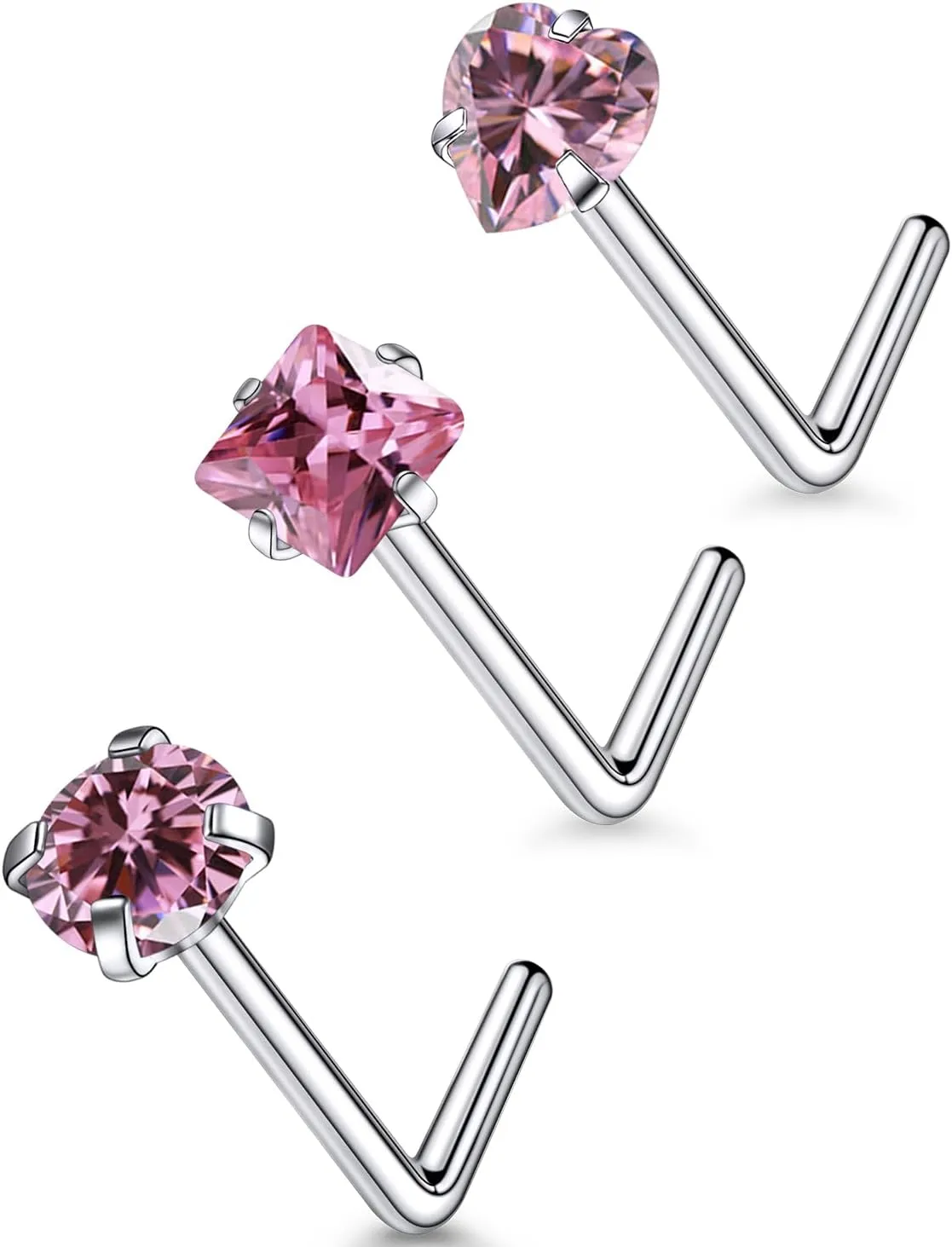 3 Pcs 20G ASTM F136 Titanium Nose Rings Studs for Women G23 Titanium Nose Rings Diamond CZ Nose Studs L Shaped Nose Nostril Piercing Jewelry Hypoallergenic