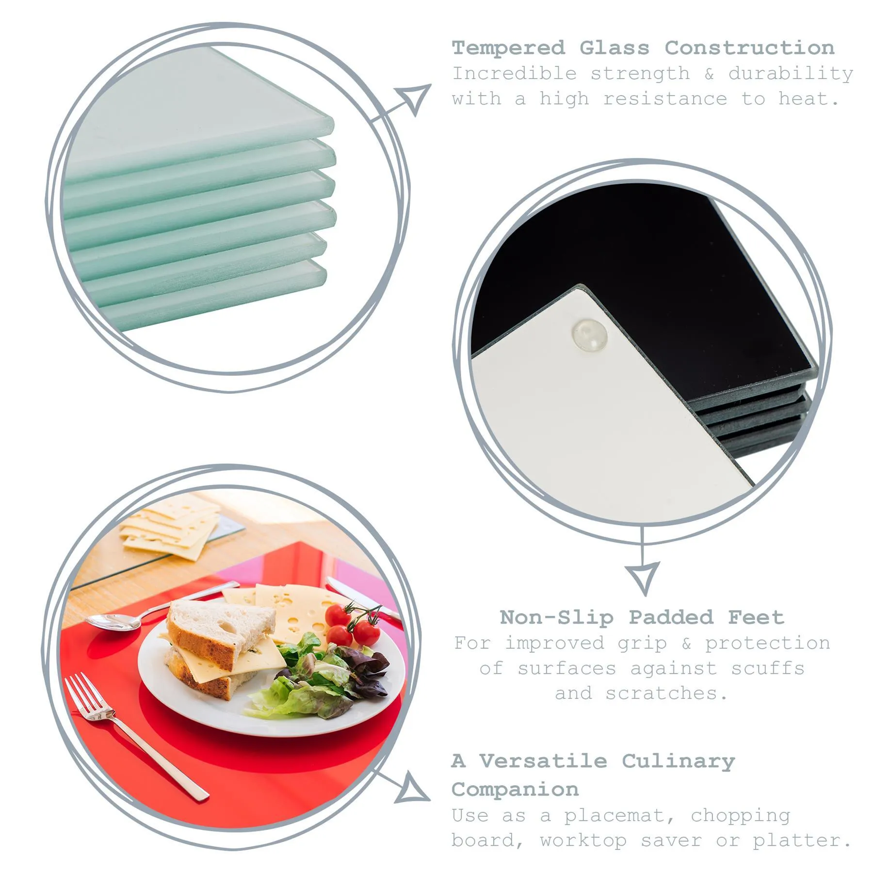 30cm Round Glass Placemats - Pack of Six - By Harbour Housewares
