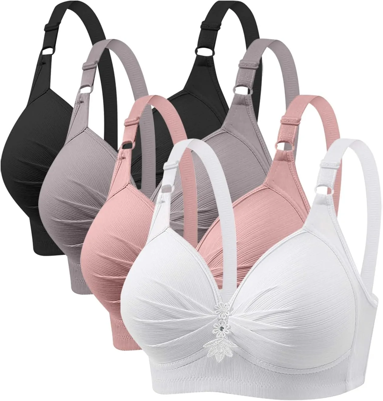 4Pack Bras for Women Adjustable Straps Plus Size No Rims Sport Bra Soft Breathable Comfy Daily Bralettes Underwear