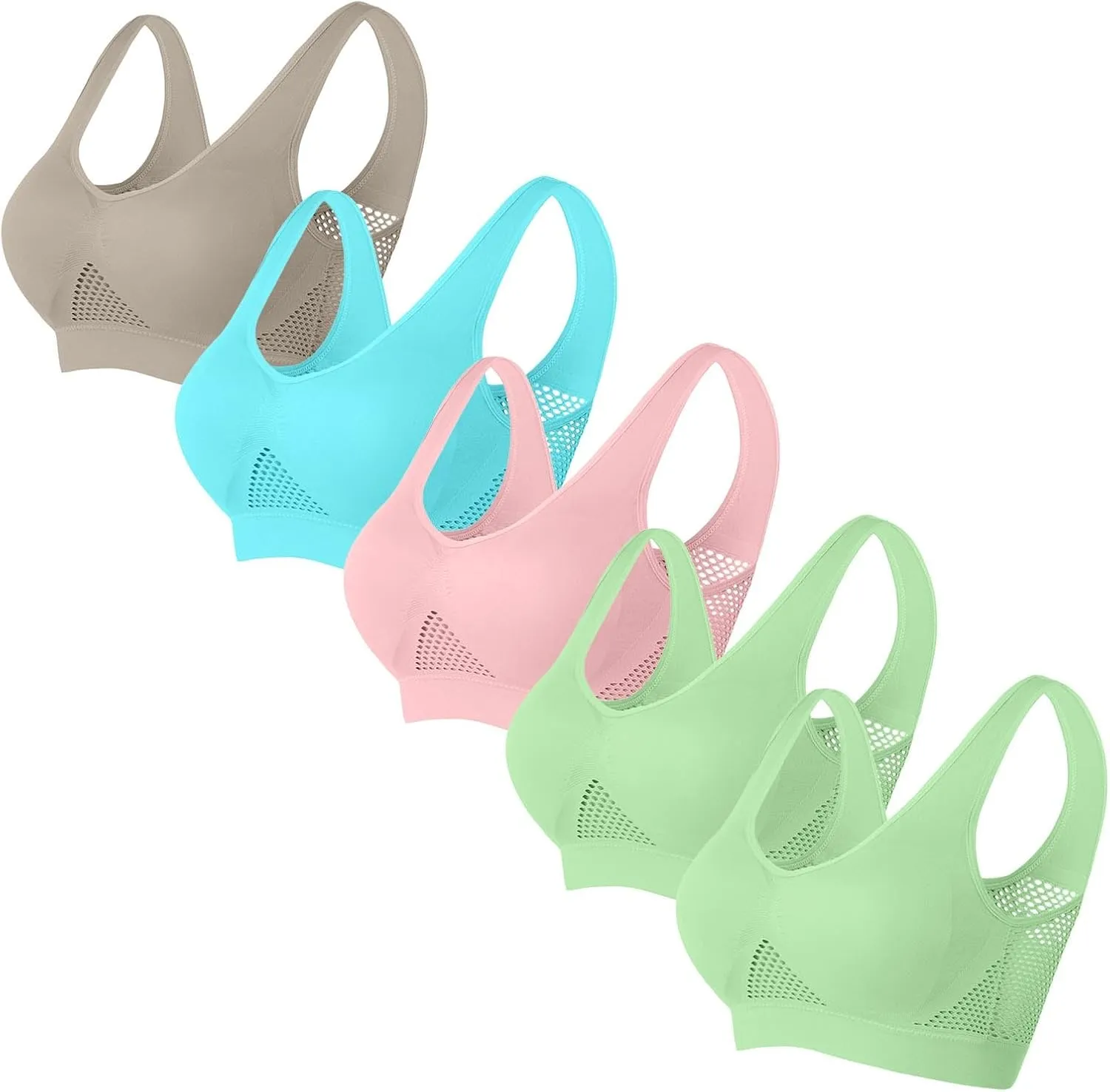 5 Pack Sports Bras for Women Anti-Sagging Breasts Bra Plus Size No Steel Ring Comfy Hollow Cool Liftup Air Bra