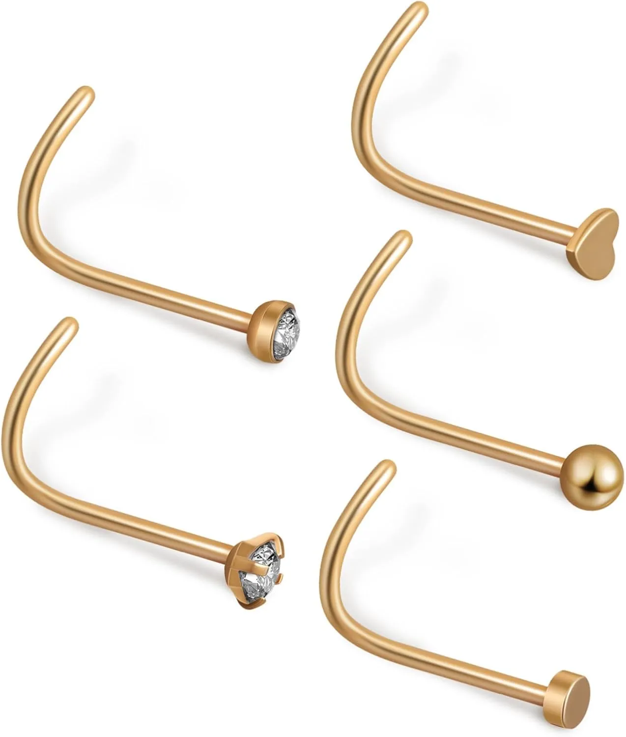 5pcs Corkscrew Nose Heart Nose for Women Piercing Jewelry Easy to Change Versatile for Daily Wear and Special Occasions
