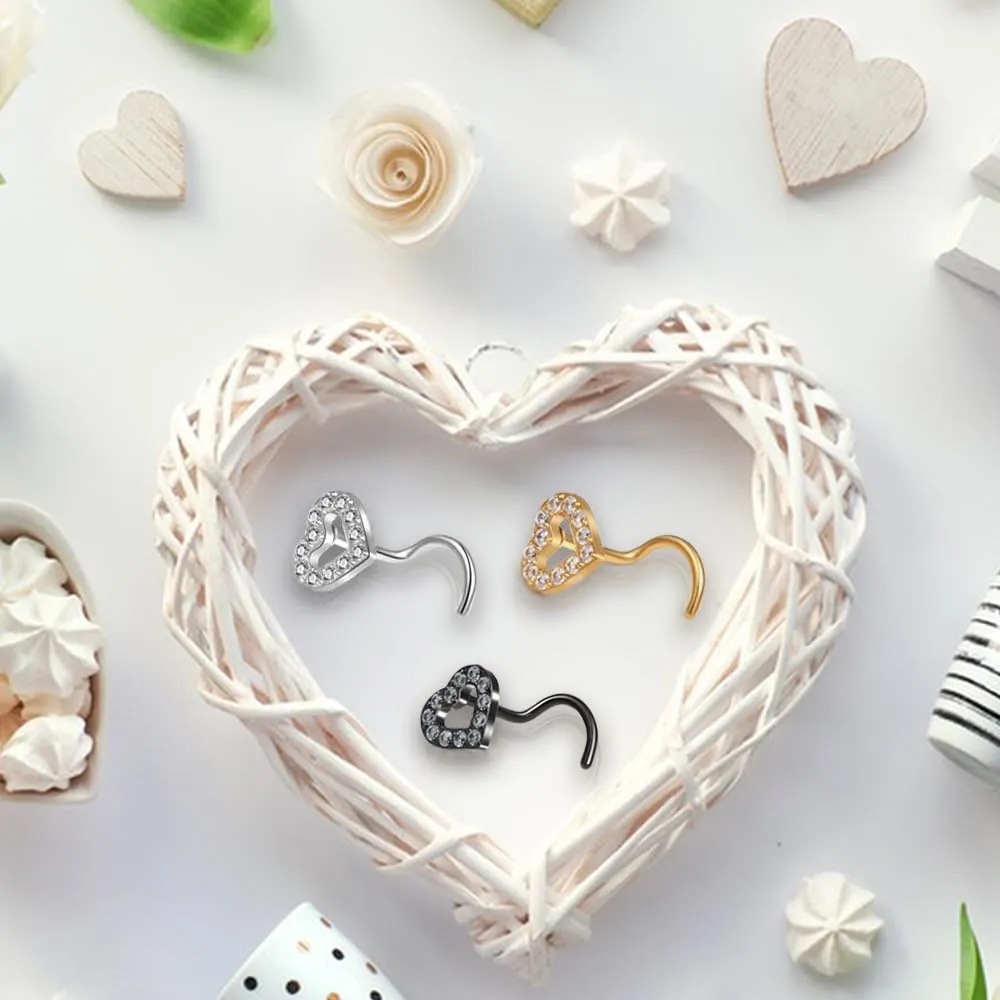 6PCS Heart Nose Rings Studs for Women Gold/Silver/Black 20G Nose Rings Hoops Studs Set and 20G CZ Silver Nose Studs, Hypoallergenic Surgical Stainless Steel Nose Piercings Studs Jewelry