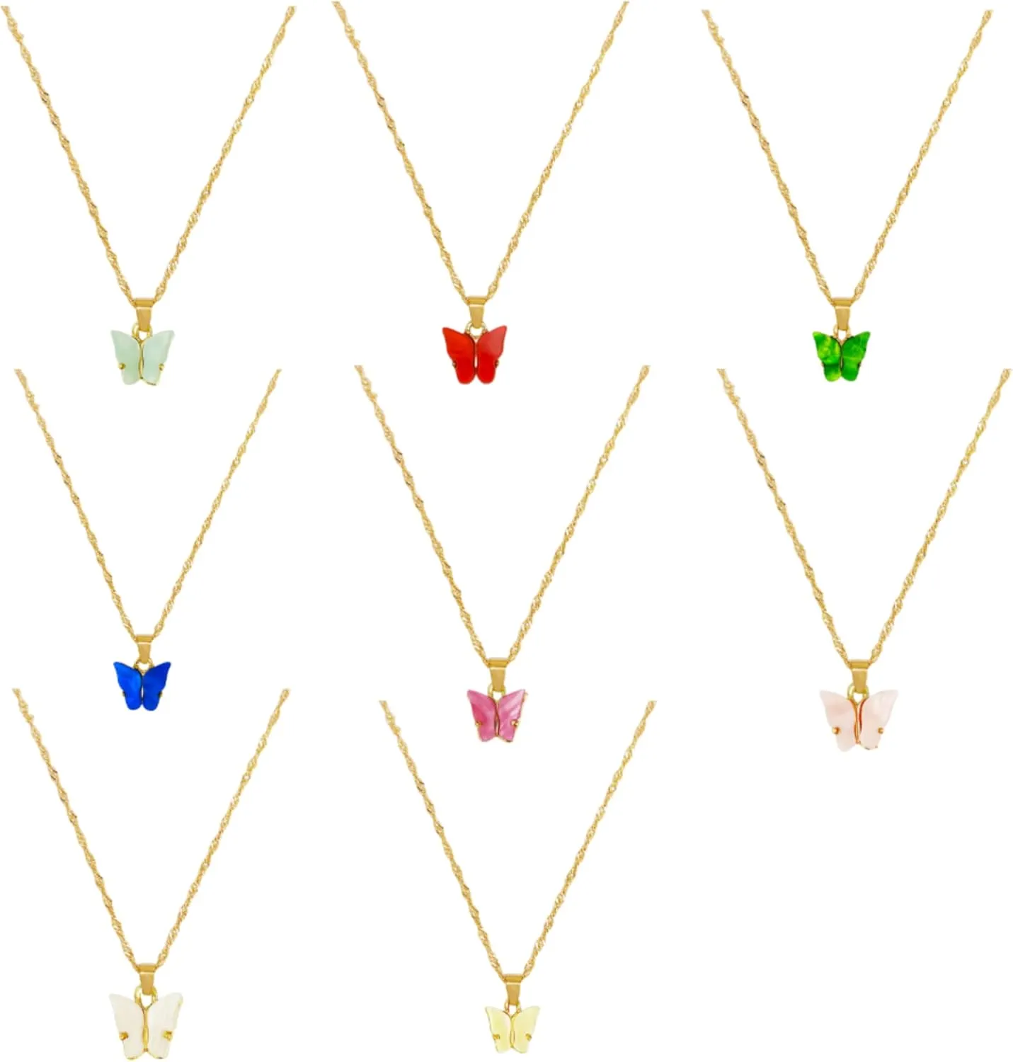 8PCS Butterfly Pendant Necklace Set for Women, Cute Colorful Acrylic Butterfly Choker & Layered Chain Jewelry, Trendy Gift for Her, Birthday Valentines Day Gift (Lightweight, Hypoallergenic)