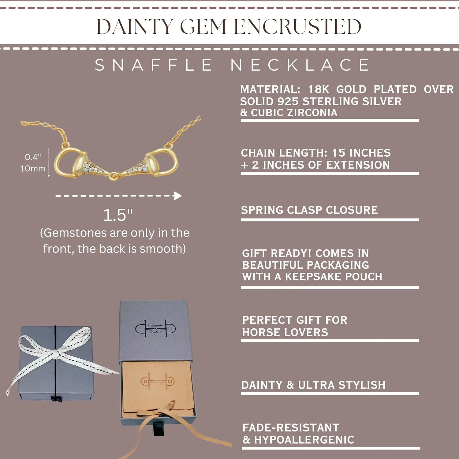 925 Sterling Silver Horse Necklace. Horsebit & Stirrup Pendant Necklaces in Silver, 18K Gold, or Rose Gold Plating. Classy Jewelry Gift for Her
