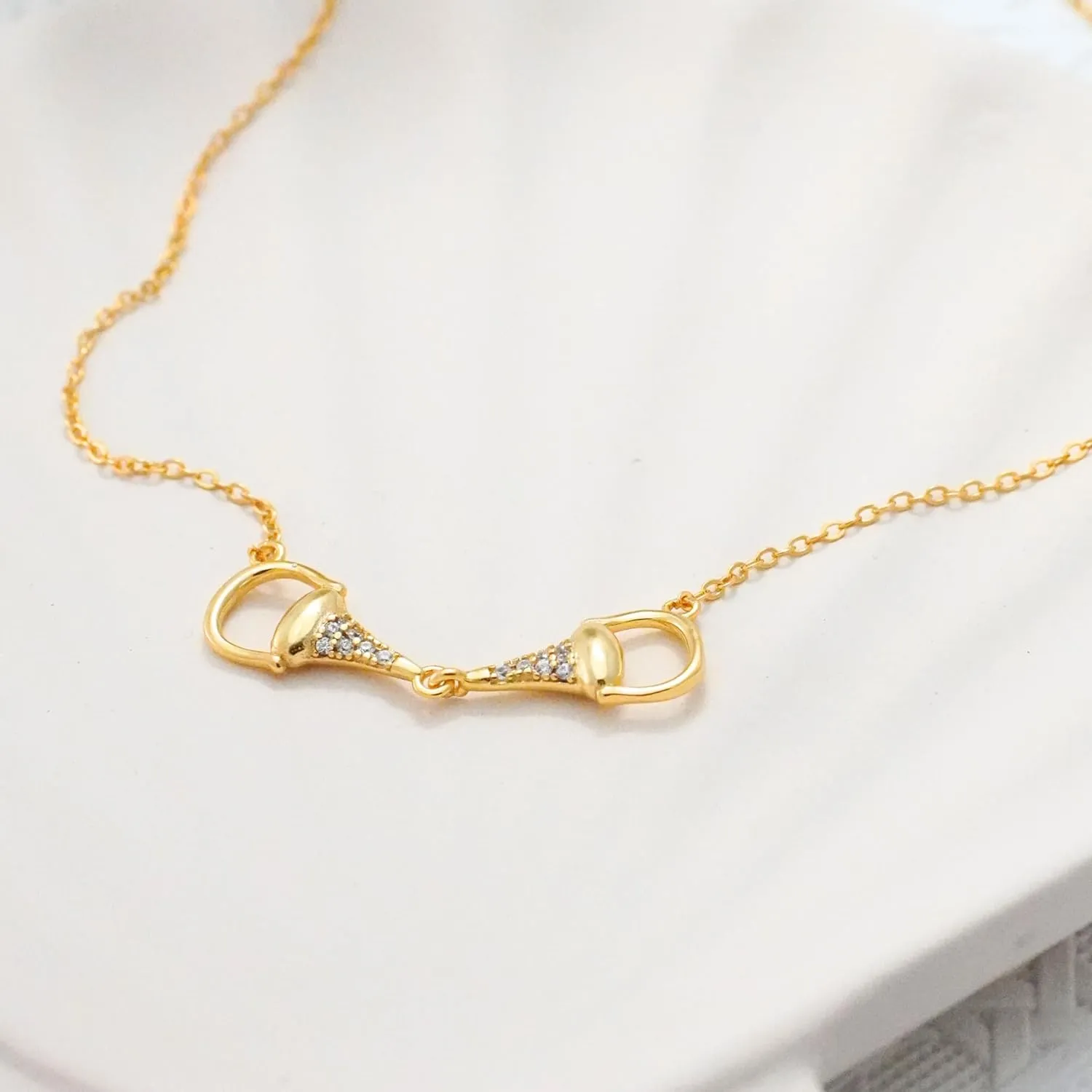 925 Sterling Silver Horse Necklace. Horsebit & Stirrup Pendant Necklaces in Silver, 18K Gold, or Rose Gold Plating. Classy Jewelry Gift for Her