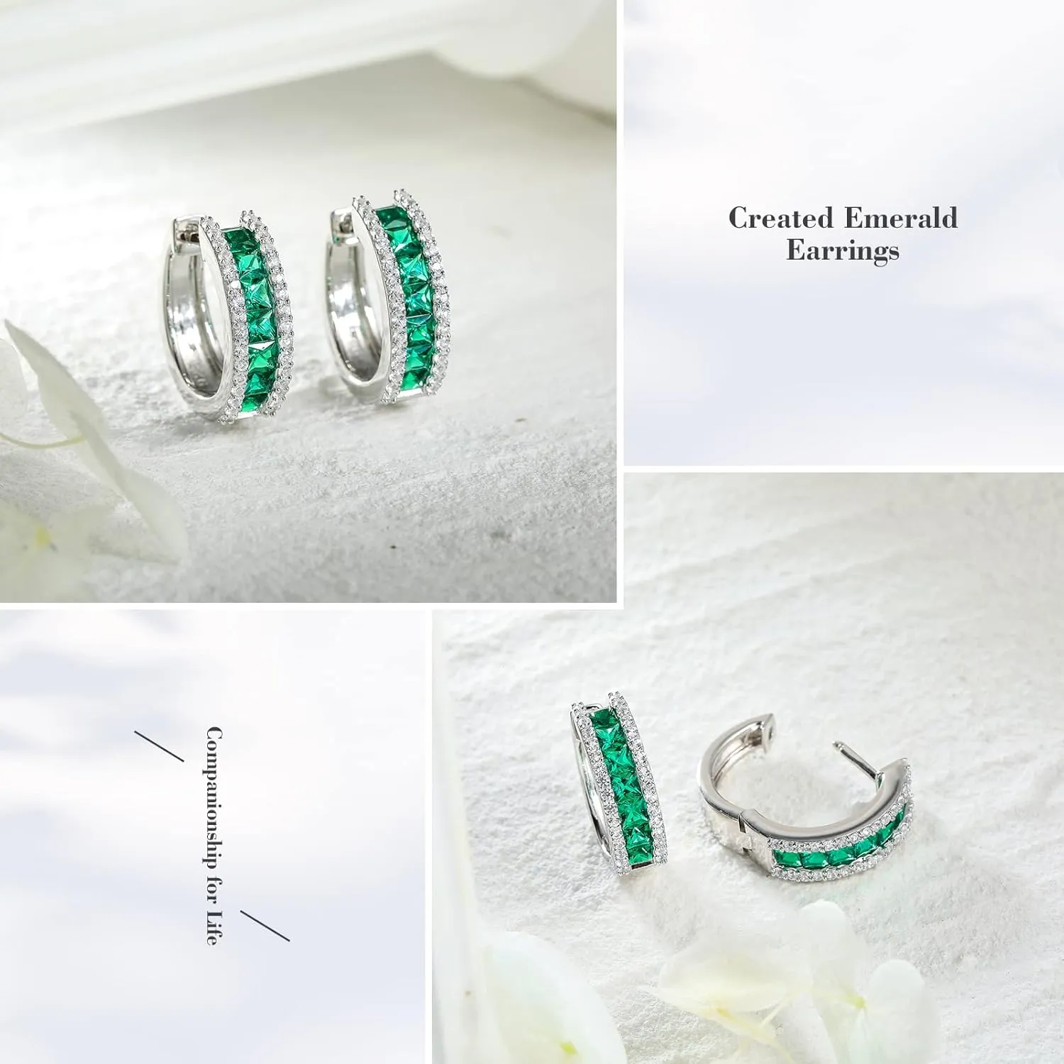 925 Sterling Silver Small Hoop Earrings for Women Girls Colorful Gemstone Emerald CZ Rose Gold Huggie Hoop Earrings