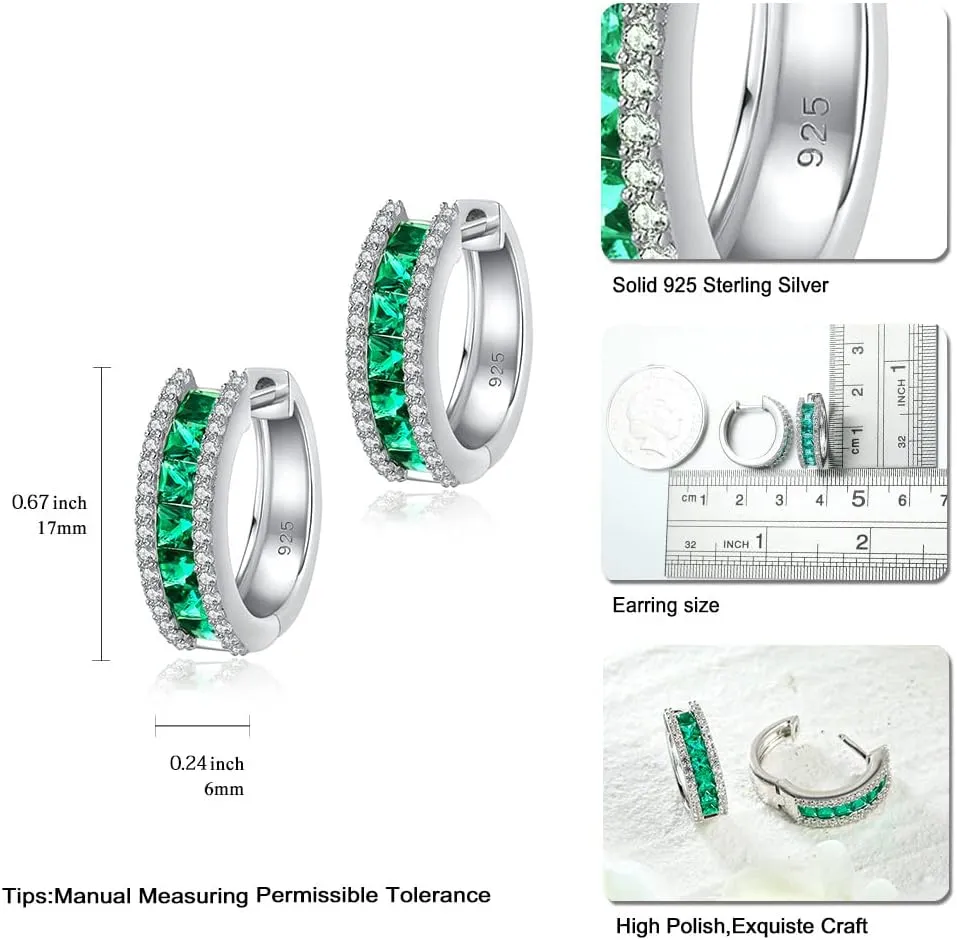 925 Sterling Silver Small Hoop Earrings for Women Girls Colorful Gemstone Emerald CZ Rose Gold Huggie Hoop Earrings