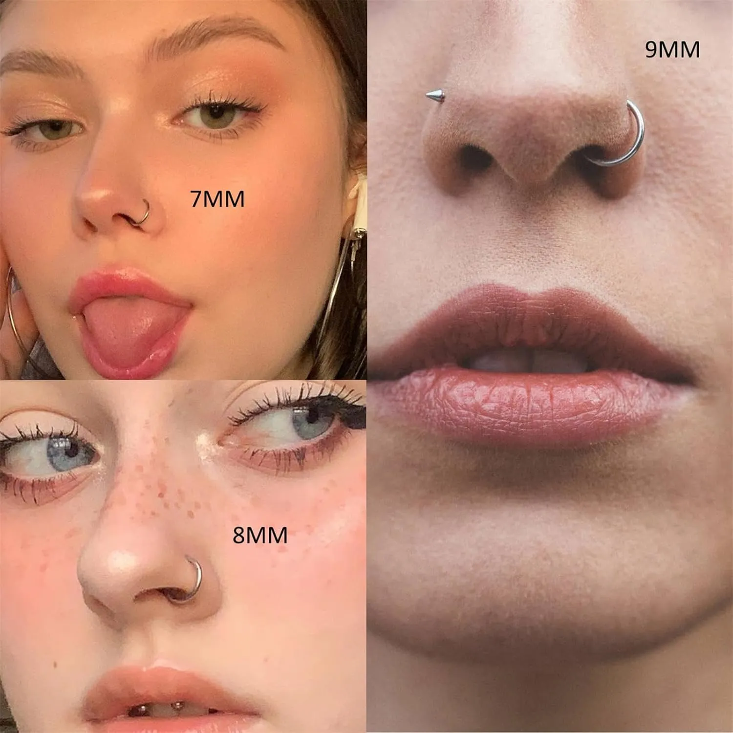 9Pcs 18G 20G Nose Rings Studs: Hinged Hoop Nose Rings for Women Men, Corkscrew Bone L Shaped Nose Studs Hypoallergenic 316L Surgical Steel Nose Piercings Jewelry Small Silver Gold Nose Rings with 1.5/2/3MM Cubic Zirconia