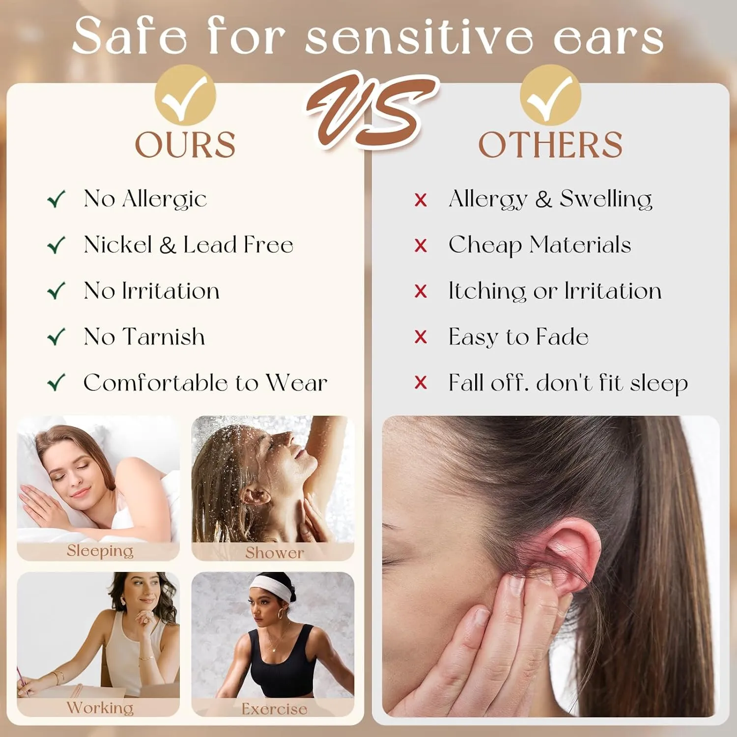 adoyi Hypoallergenic Surgical Steel Earrings for Sensitive Ears 14K Gold Plated Samll Huggie Hoops Earrings Flat Back Studs Stainless Steel Cartilage Earrings for Women Men Multiple Piercing