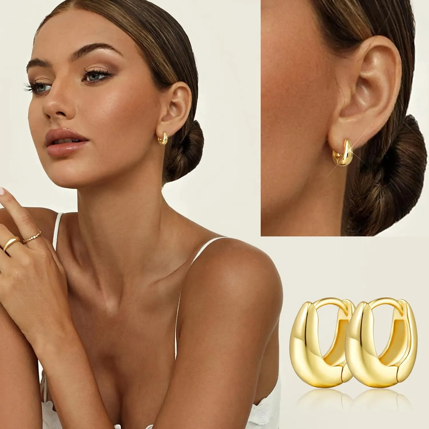 adoyi Hypoallergenic Surgical Steel Earrings for Sensitive Ears 14K Gold Plated Samll Huggie Hoops Earrings Flat Back Studs Stainless Steel Cartilage Earrings for Women Men Multiple Piercing