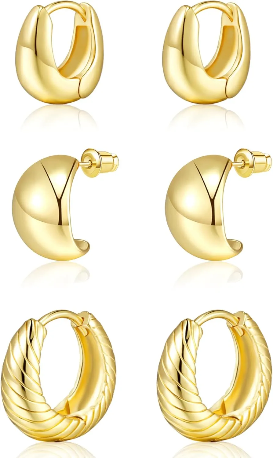 adoyi Hypoallergenic Surgical Steel Earrings for Sensitive Ears 14K Gold Plated Samll Huggie Hoops Earrings Flat Back Studs Stainless Steel Cartilage Earrings for Women Men Multiple Piercing