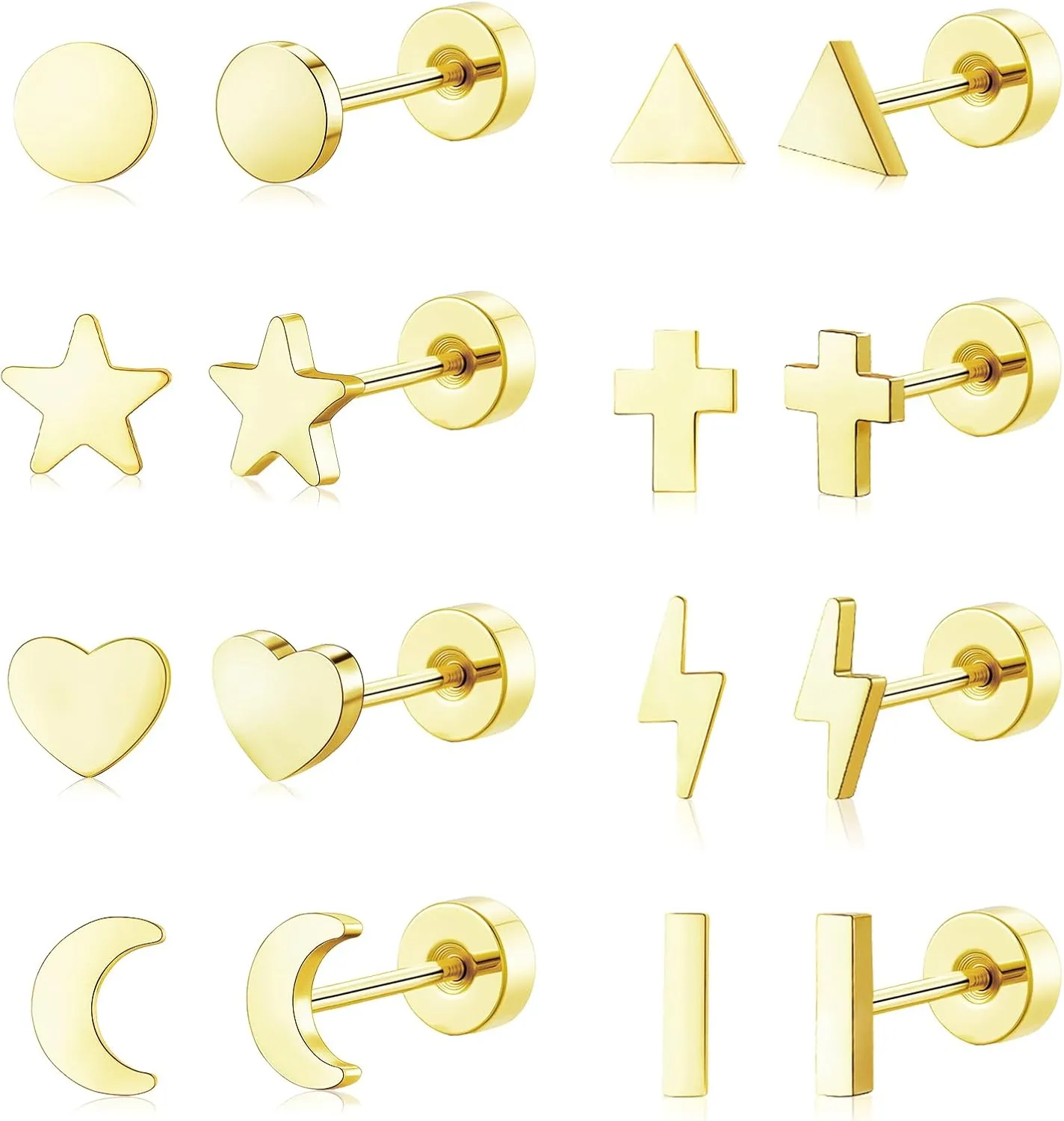 adoyi Hypoallergenic Surgical Steel Earrings for Sensitive Ears 14K Gold Plated Samll Huggie Hoops Earrings Flat Back Studs Stainless Steel Cartilage Earrings for Women Men Multiple Piercing