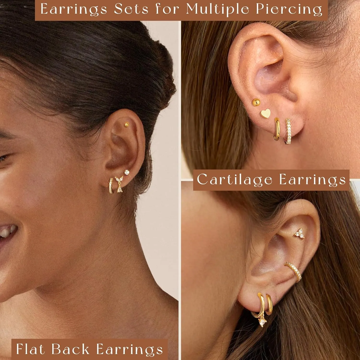 adoyi Hypoallergenic Surgical Steel Earrings for Sensitive Ears 14K Gold Plated Samll Huggie Hoops Earrings Flat Back Studs Stainless Steel Cartilage Earrings for Women Men Multiple Piercing