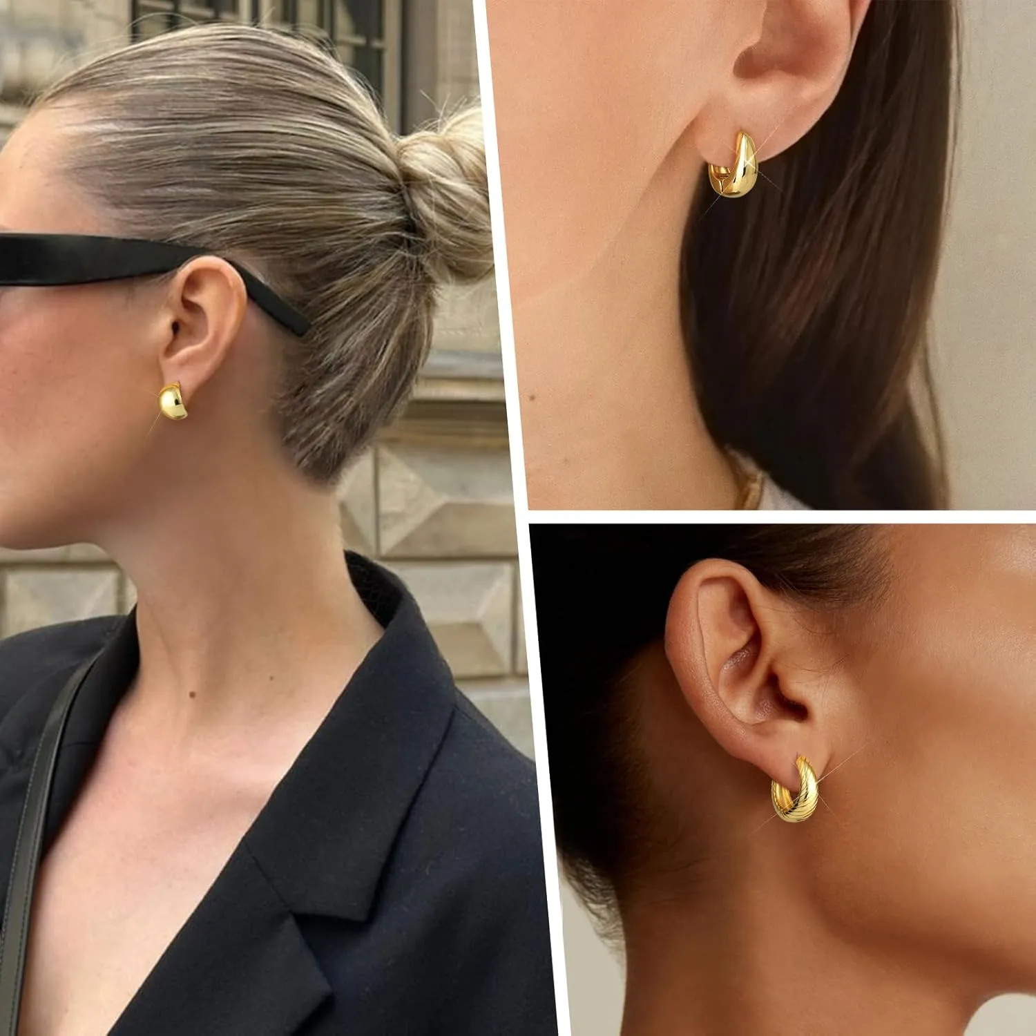 adoyi Hypoallergenic Surgical Steel Earrings for Sensitive Ears 14K Gold Plated Samll Huggie Hoops Earrings Flat Back Studs Stainless Steel Cartilage Earrings for Women Men Multiple Piercing