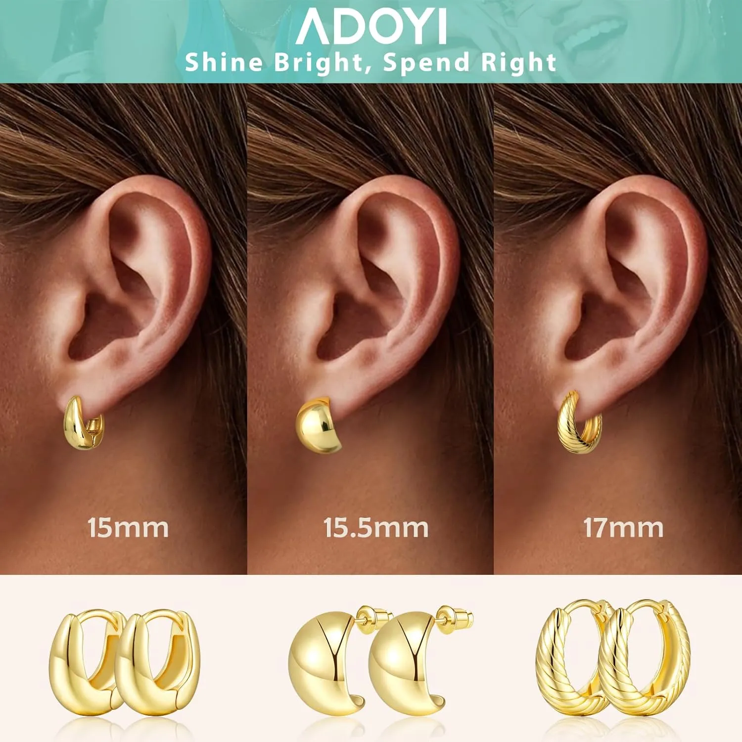 adoyi Hypoallergenic Surgical Steel Earrings for Sensitive Ears 14K Gold Plated Samll Huggie Hoops Earrings Flat Back Studs Stainless Steel Cartilage Earrings for Women Men Multiple Piercing