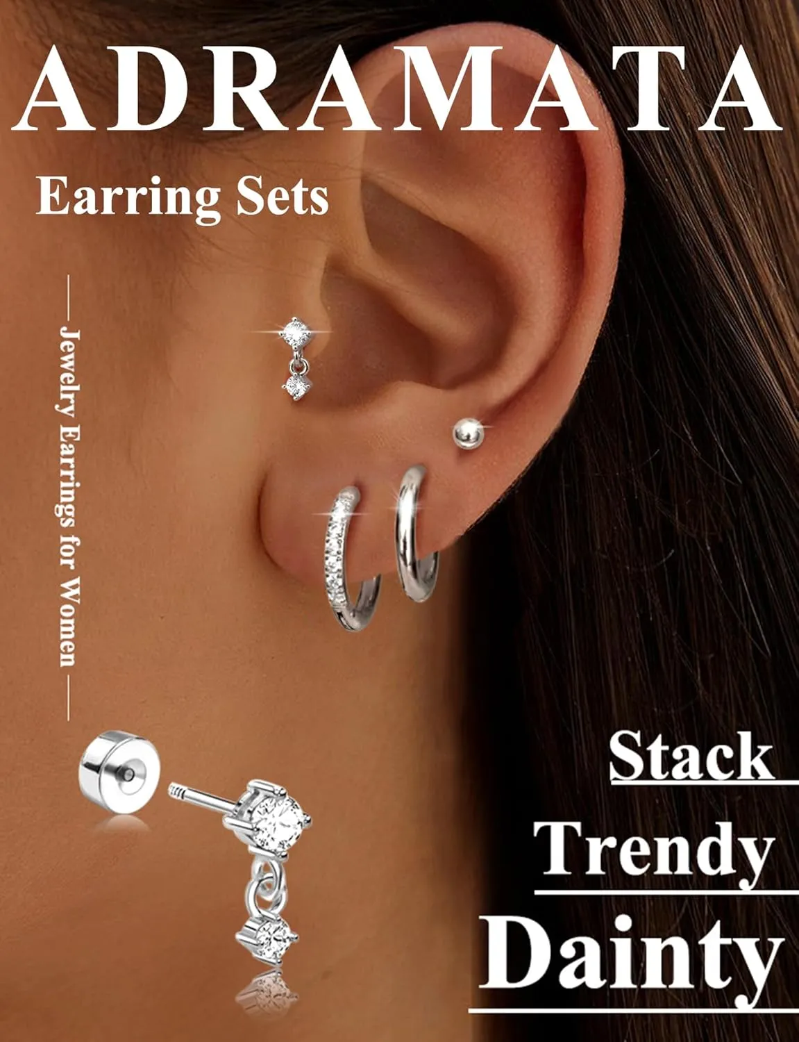 ADRAMATA Hypoallergenic Surgical Steel Earrings for Sensitive Ears 20G Flat Back Earrings for Women Small 316L Stainless Steel Flatback Stud Hoop Cartialge Earring Stacks | Helix Conch Tragus Piercing Jewelry