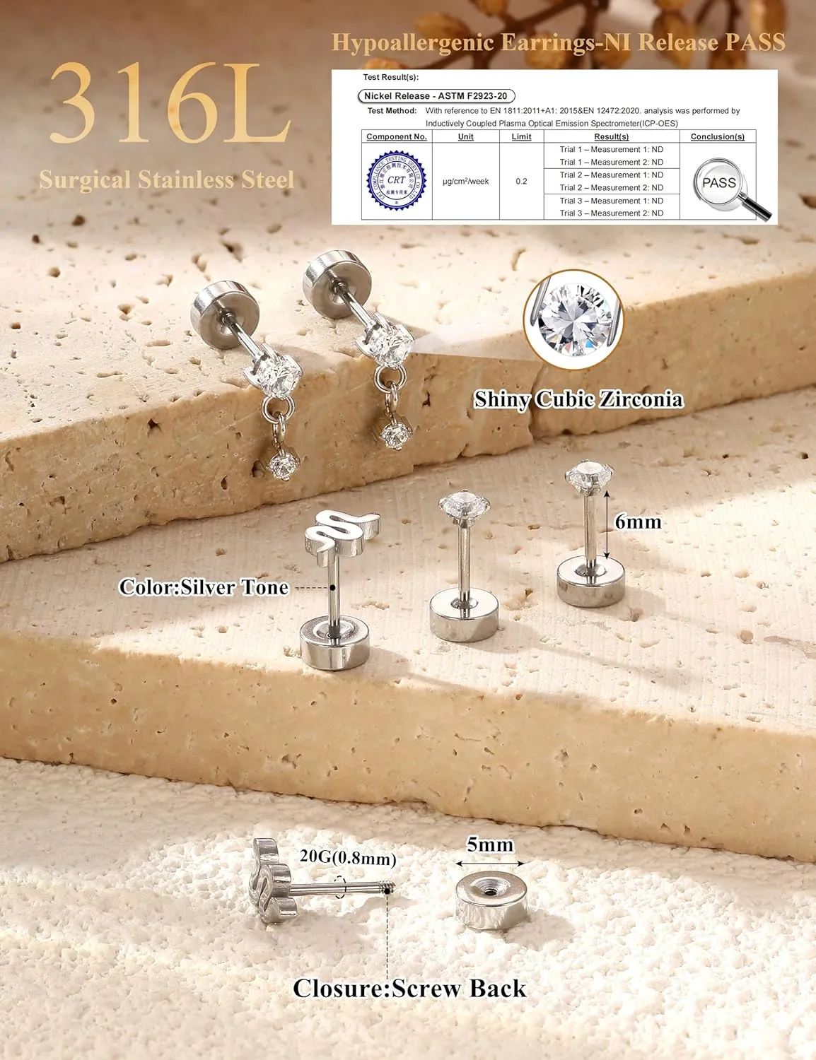ADRAMATA Hypoallergenic Surgical Steel Earrings for Sensitive Ears 20G Flat Back Earrings for Women Small 316L Stainless Steel Flatback Stud Hoop Cartialge Earring Stacks | Helix Conch Tragus Piercing Jewelry