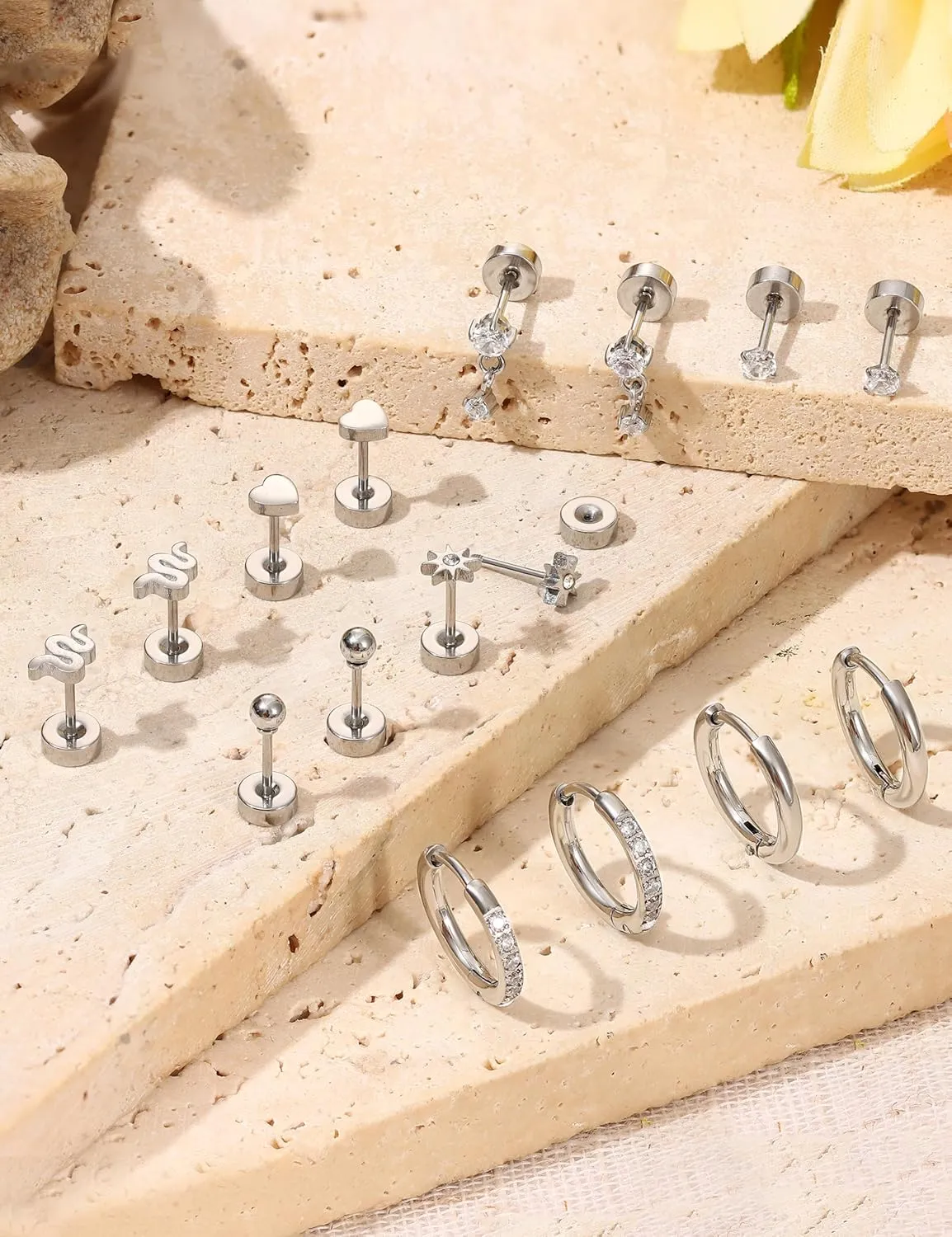 ADRAMATA Hypoallergenic Surgical Steel Earrings for Sensitive Ears 20G Flat Back Earrings for Women Small 316L Stainless Steel Flatback Stud Hoop Cartialge Earring Stacks | Helix Conch Tragus Piercing Jewelry