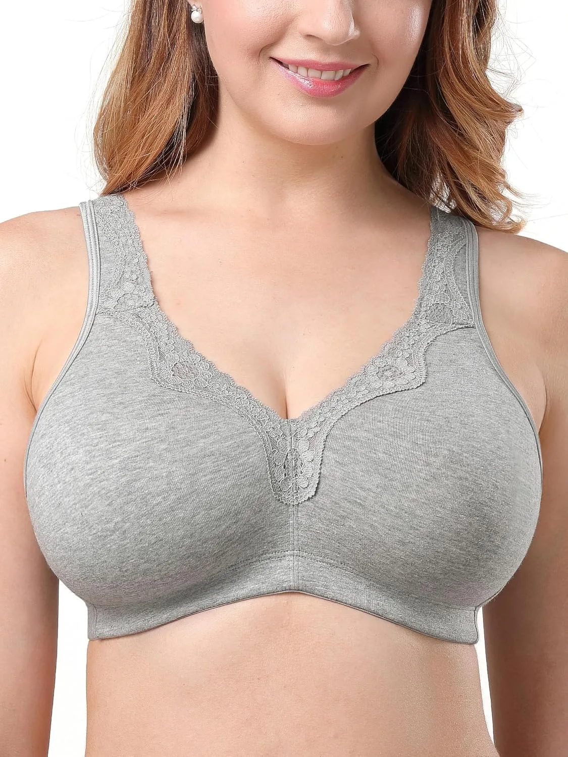 AILIVIN Women's Soft Cotton Lace Wirefree Plus Size Bras Full Coverage Non Padded Bra(34B-44G)