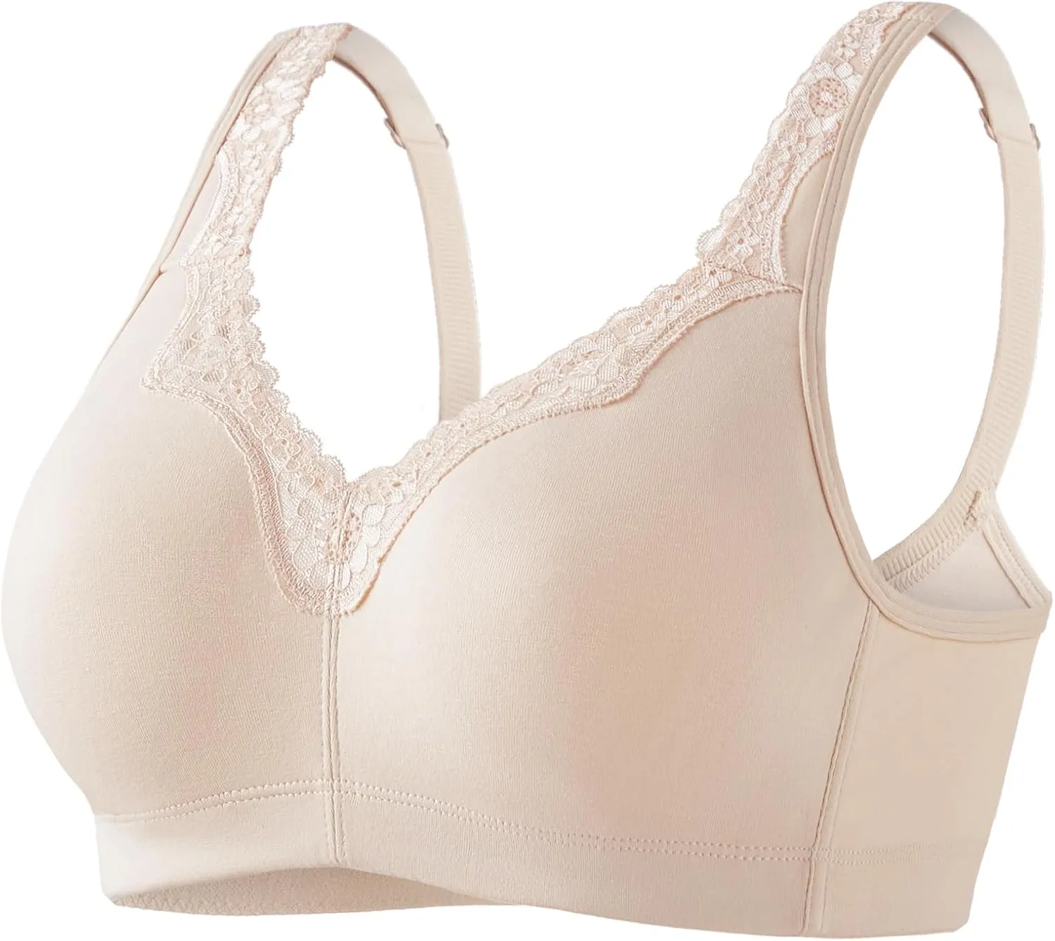 AILIVIN Women's Soft Cotton Lace Wirefree Plus Size Bras Full Coverage Non Padded Bra(34B-44G)