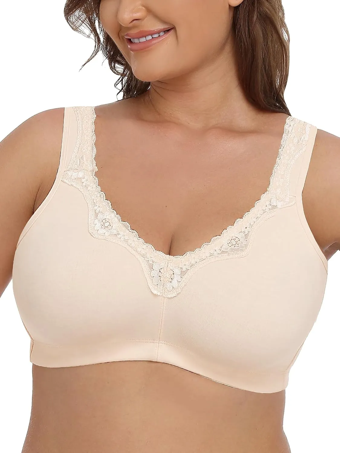 AILIVIN Women's Soft Cotton Lace Wirefree Plus Size Bras Full Coverage Non Padded Bra(34B-44G)