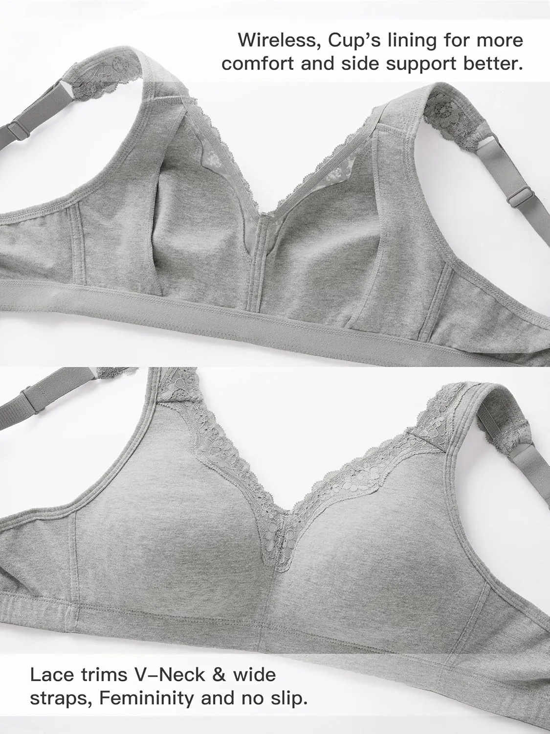 AILIVIN Women's Soft Cotton Lace Wirefree Plus Size Bras Full Coverage Non Padded Bra(34B-44G)