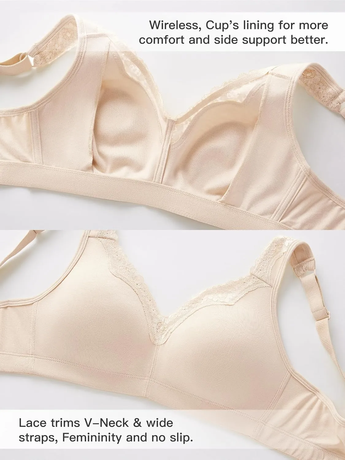 AILIVIN Women's Soft Cotton Lace Wirefree Plus Size Bras Full Coverage Non Padded Bra(34B-44G)