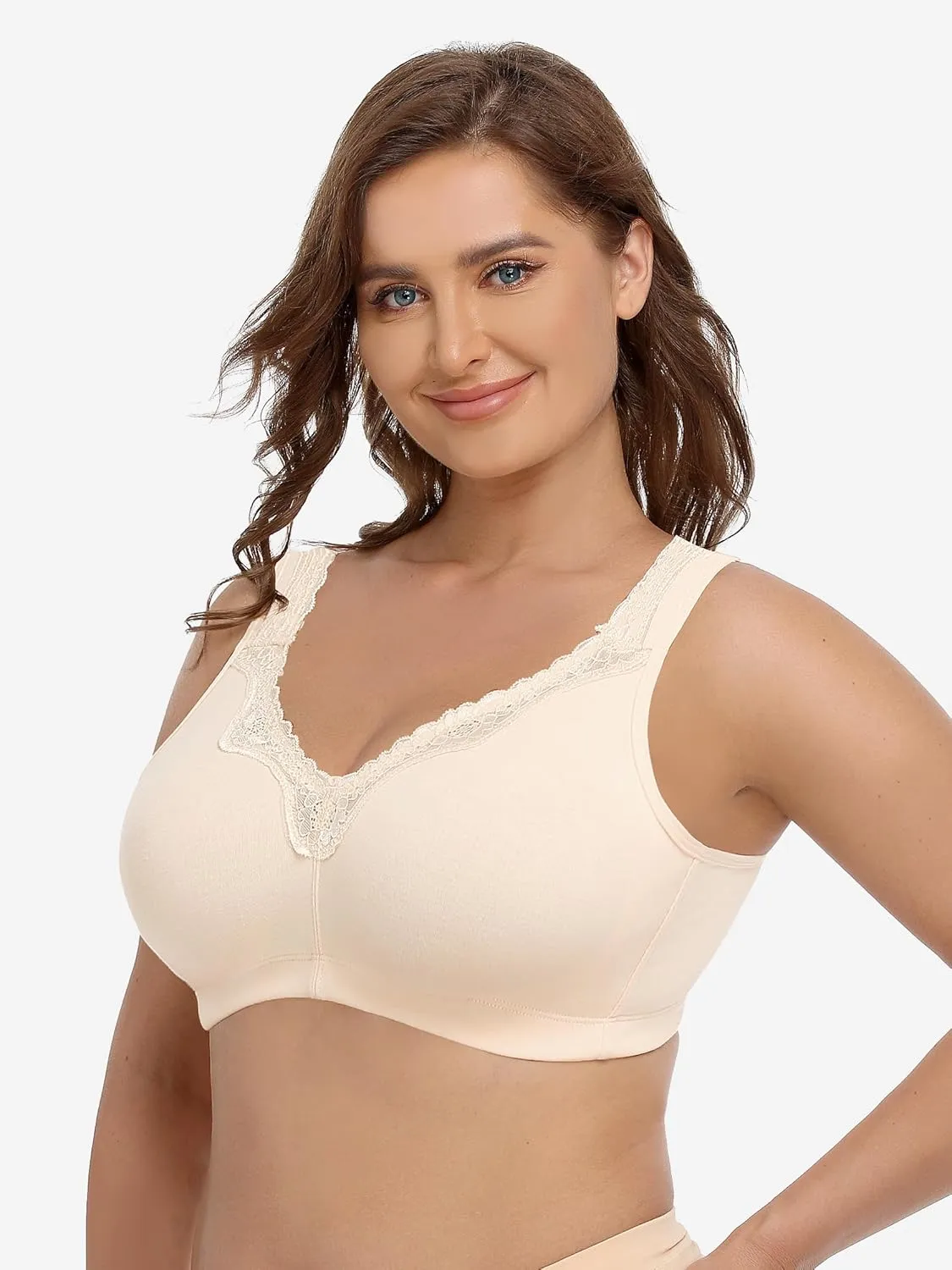 AILIVIN Women's Soft Cotton Lace Wirefree Plus Size Bras Full Coverage Non Padded Bra(34B-44G)