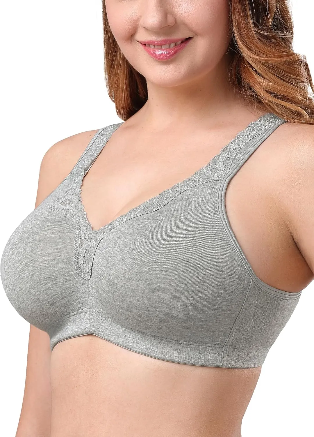 AILIVIN Women's Soft Cotton Lace Wirefree Plus Size Bras Full Coverage Non Padded Bra(34B-44G)