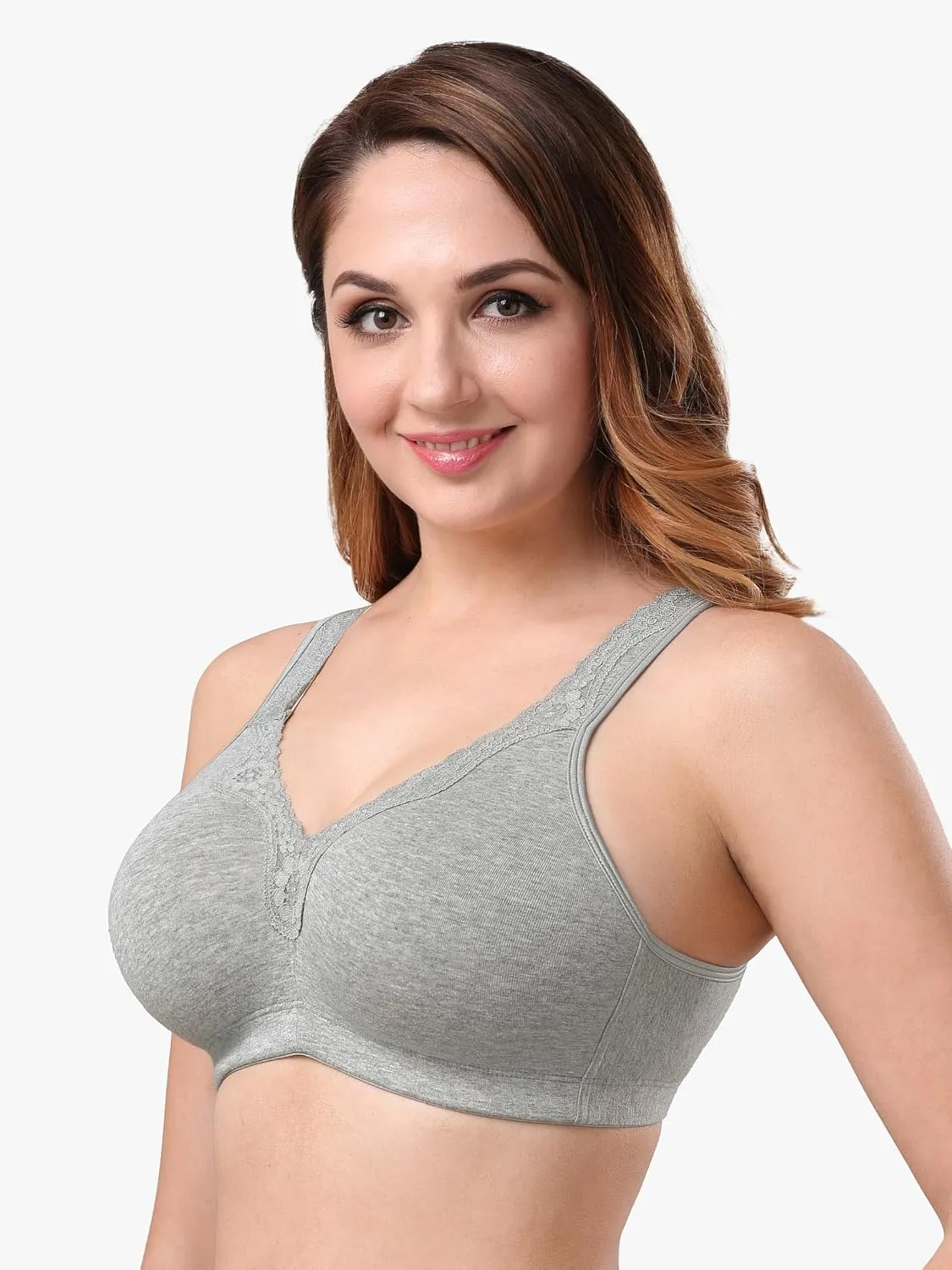 AILIVIN Women's Soft Cotton Lace Wirefree Plus Size Bras Full Coverage Non Padded Bra(34B-44G)